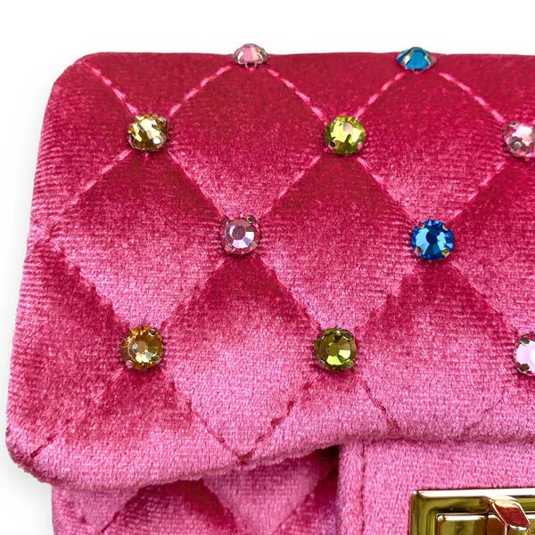 Fuchsia Colorful Gems Velvet Quilted Purse