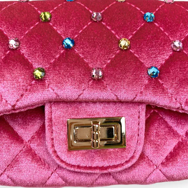 Fuchsia Colorful Gems Velvet Quilted Purse