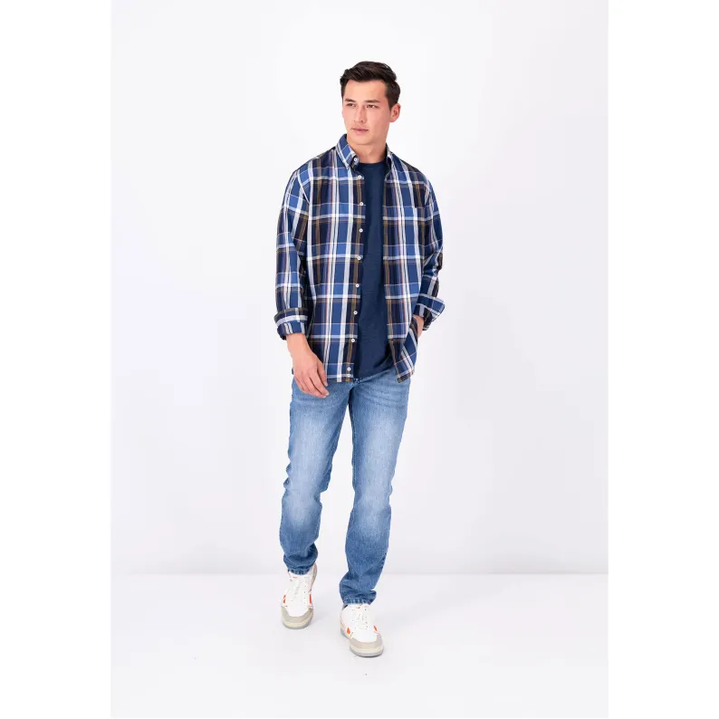 Fynch-Hatton Supersoft Cotton Checked Shirt 13087020 Navy