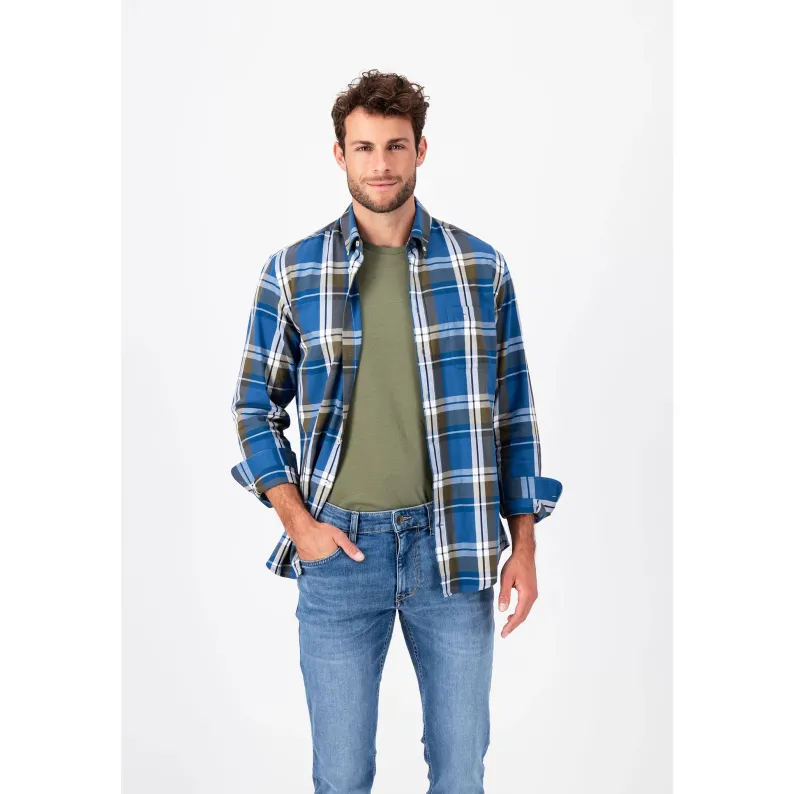 Fynch-Hatton Supersoft Cotton Checked Shirt 13087020 Wave