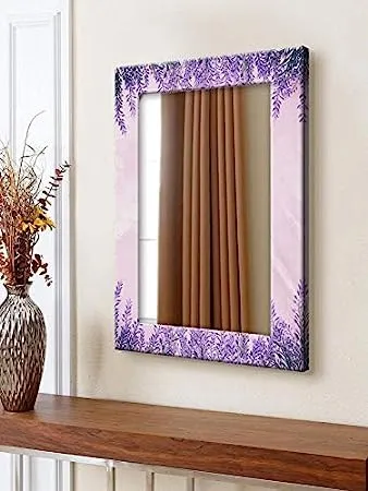 Glass Mirror for wash Basin Stylish Mirror Violet Flowers washroom Bathroom Mirror (24 * 48 inch)