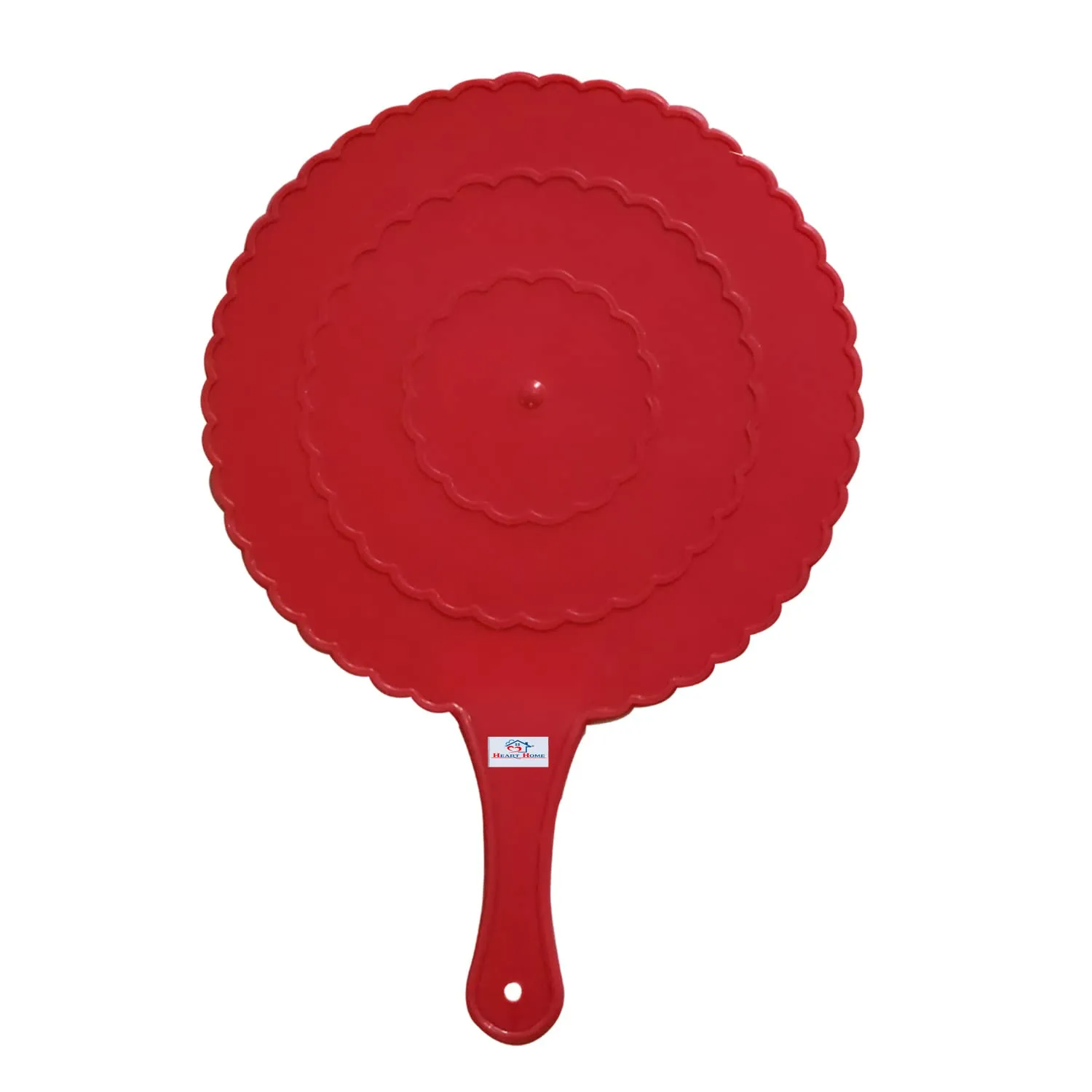 Heart Home Plastic Lightweight Handfan|Hath Pankha|Beejna for Natural Cooling Air Home Decor and Travel Useful, Pack of 3 (Red)