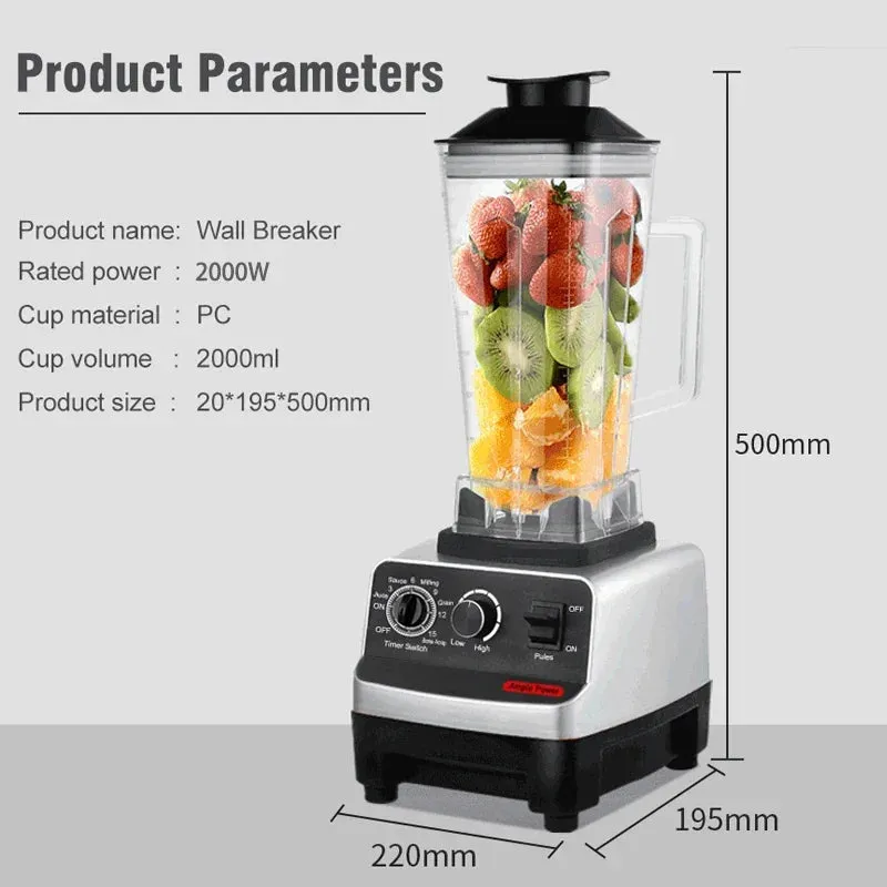 Heavy Duty Commercial BlenderJuicer Food Processor Ice Smoothies Blender Mixer High Power Juice maker Crusher 2000W EU Plug