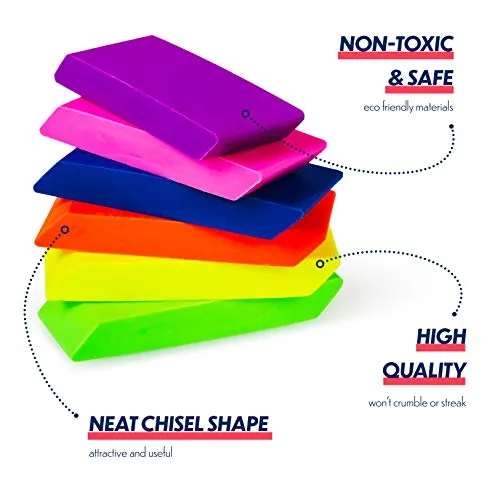 Incredible Value Premium Pencil Erasers Bright Neon Chiseled Erasers - High Quality Bulk