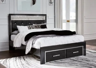 Kaydell Queen Upholstered Panel Storage Platform Bed with Mirrored Dresser, Chest and Nightstand