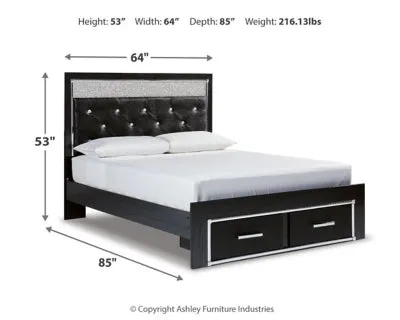 Kaydell Queen Upholstered Panel Storage Platform Bed with Mirrored Dresser, Chest and Nightstand