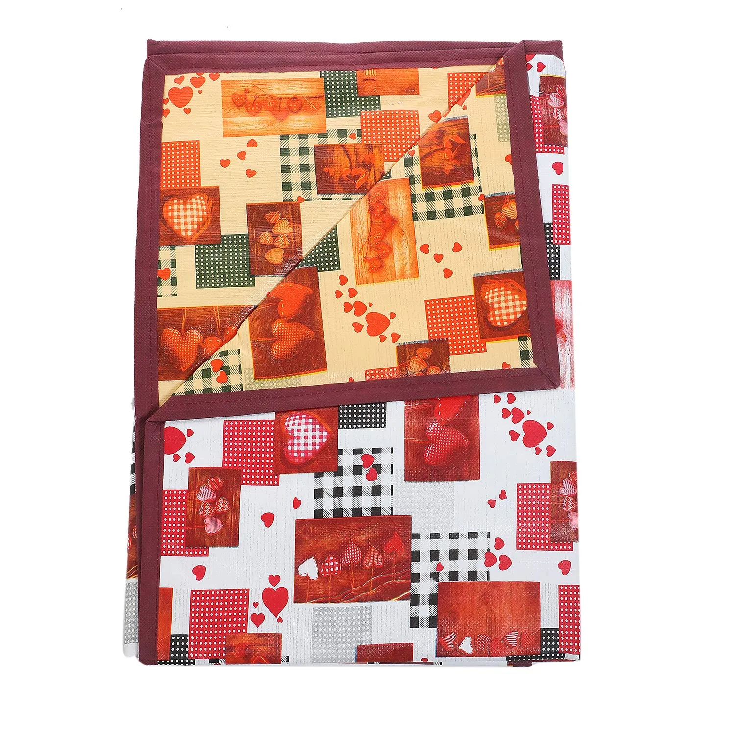 Kuber Industries Heart Design PVC Reversible Food Mat Bed Server -(Red and Cream)