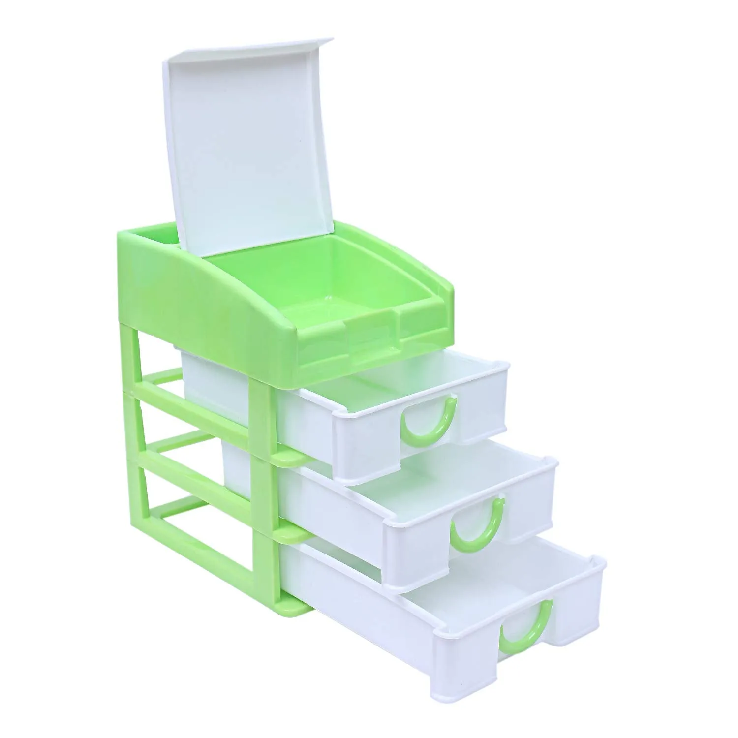 Kuber Industries Plastic 2 Pieces Four Layer Drawer Storage Cabinet Box (Yellow & Green)-CTKTC13158