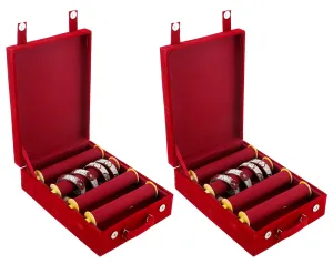 Kuber Industries Wooden 2 Piece Four Rod Velvet Bangle Storage Box (Maroon) - CTKTC22742