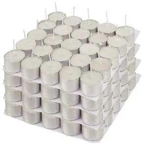 Kuber Selection 3-4 Hours Pack of 150 Pcs Long Burning Unscented Tea Light Candles, Smokeless Paraffin Tea Candles for Home, Pool, Shabbat, Weddings & Emergencies (Pack of 150 Pcs 3-4 Hours, White)