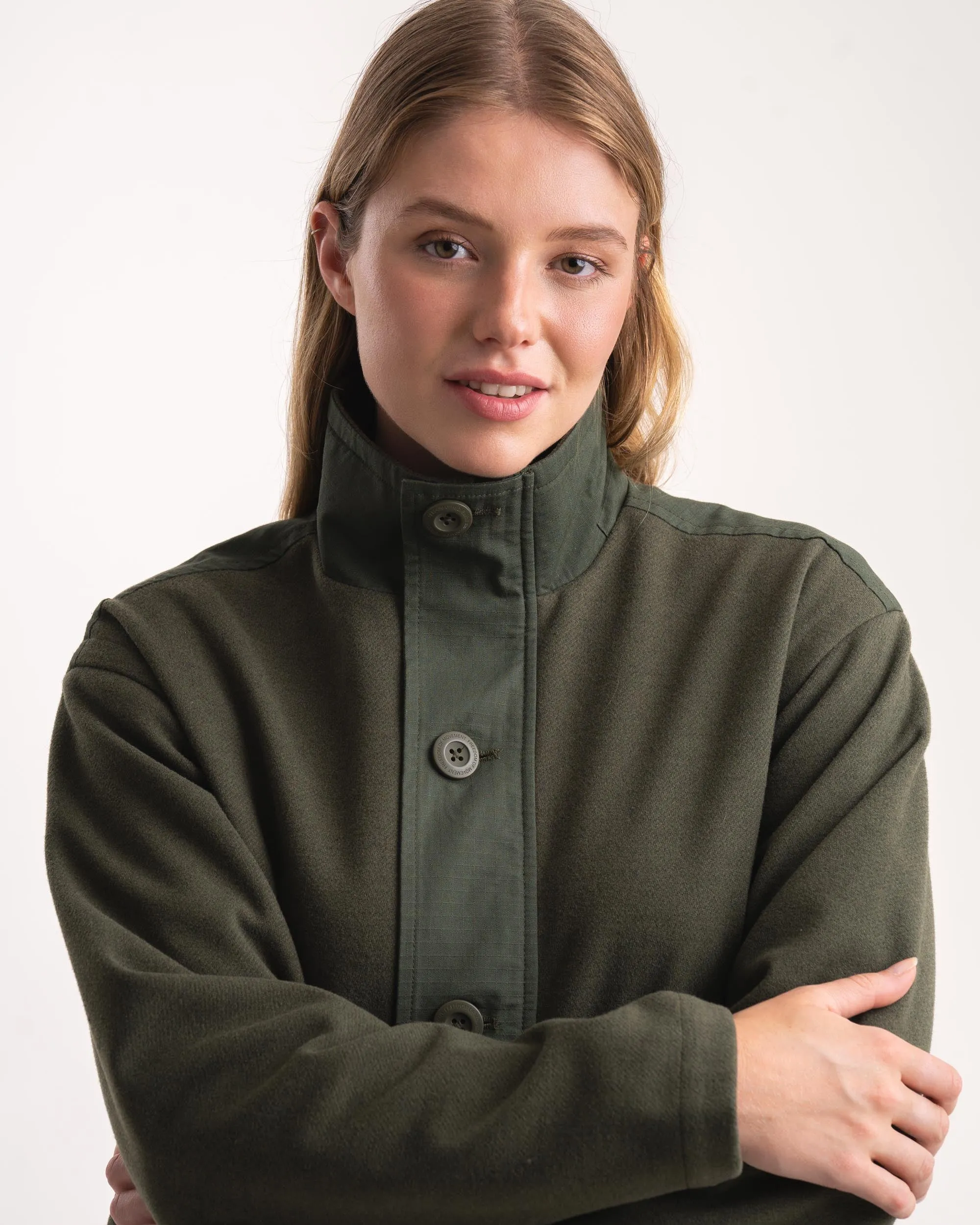 Ladies Melton Button Jacket - Bottle Green