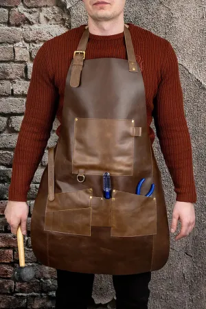 Leather Apron for Men: Ideal for Blacksmithing and Woodworking, with Pockets and Adjustable Strap