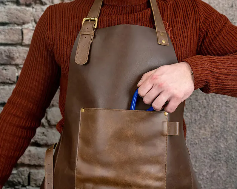 Leather Apron for Men: Ideal for Blacksmithing and Woodworking, with Pockets and Adjustable Strap