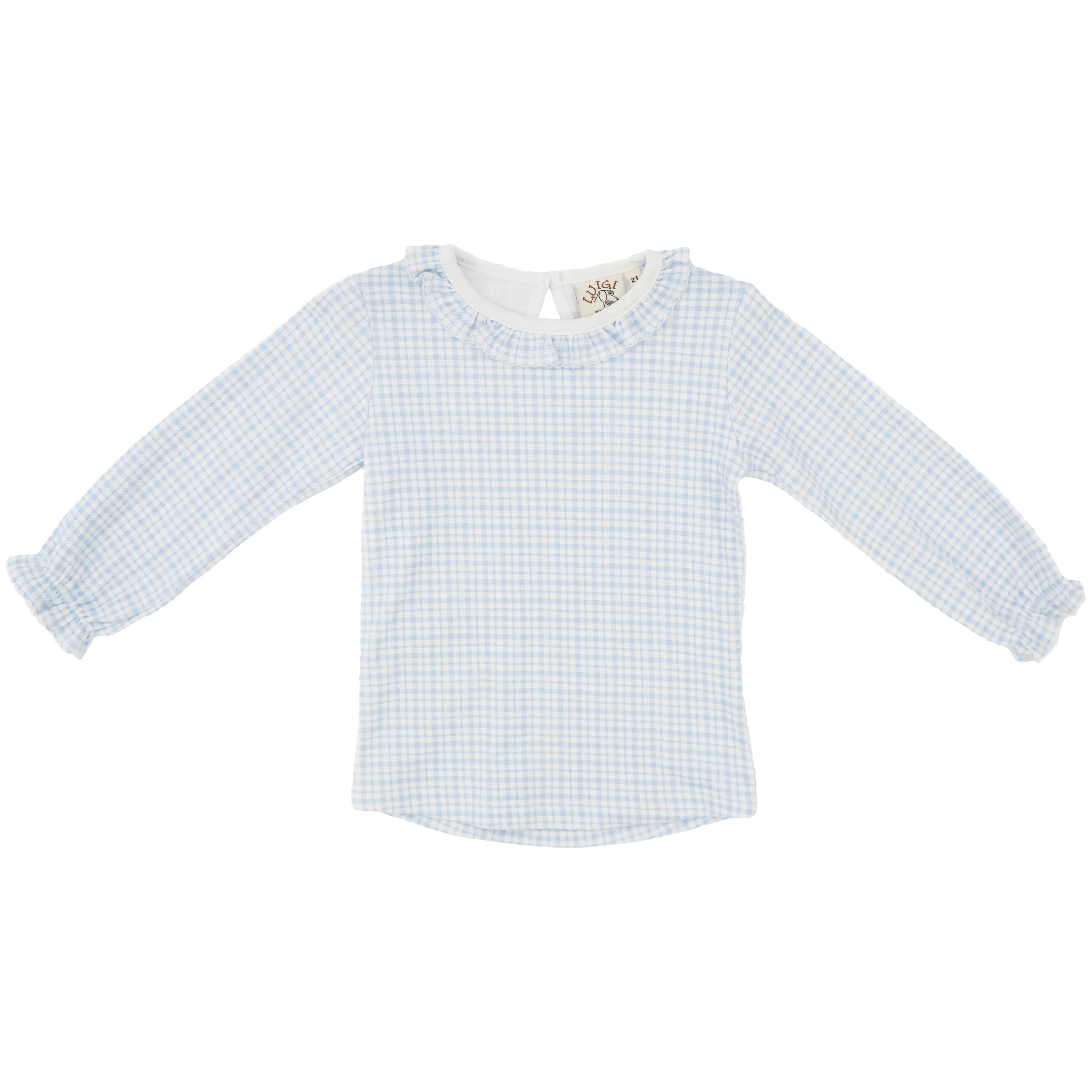 Light Blue Windowpane Ruffle Blouse