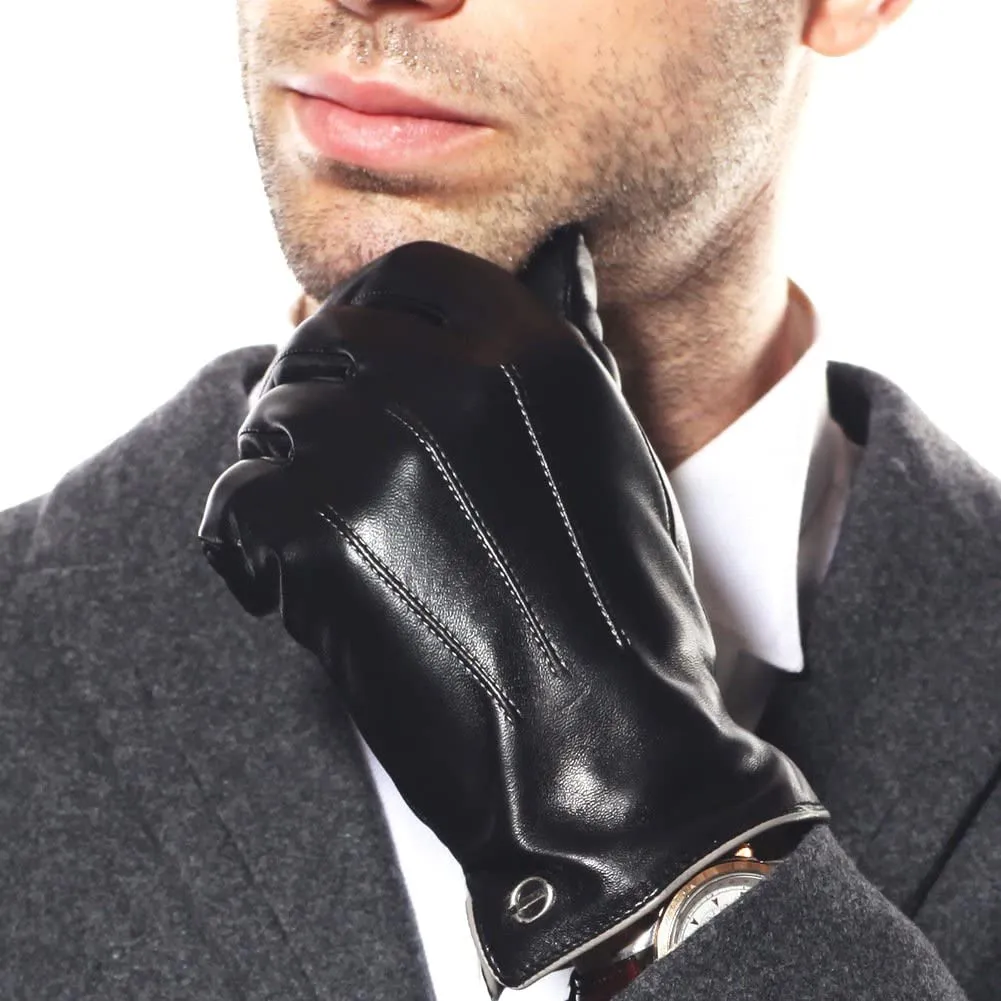 Men's Black Cashmere Winter Leather Gloves