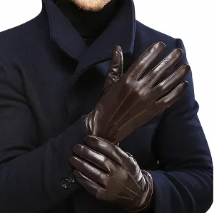 Men's Brown Cashmere Lining Winter Leather Gloves