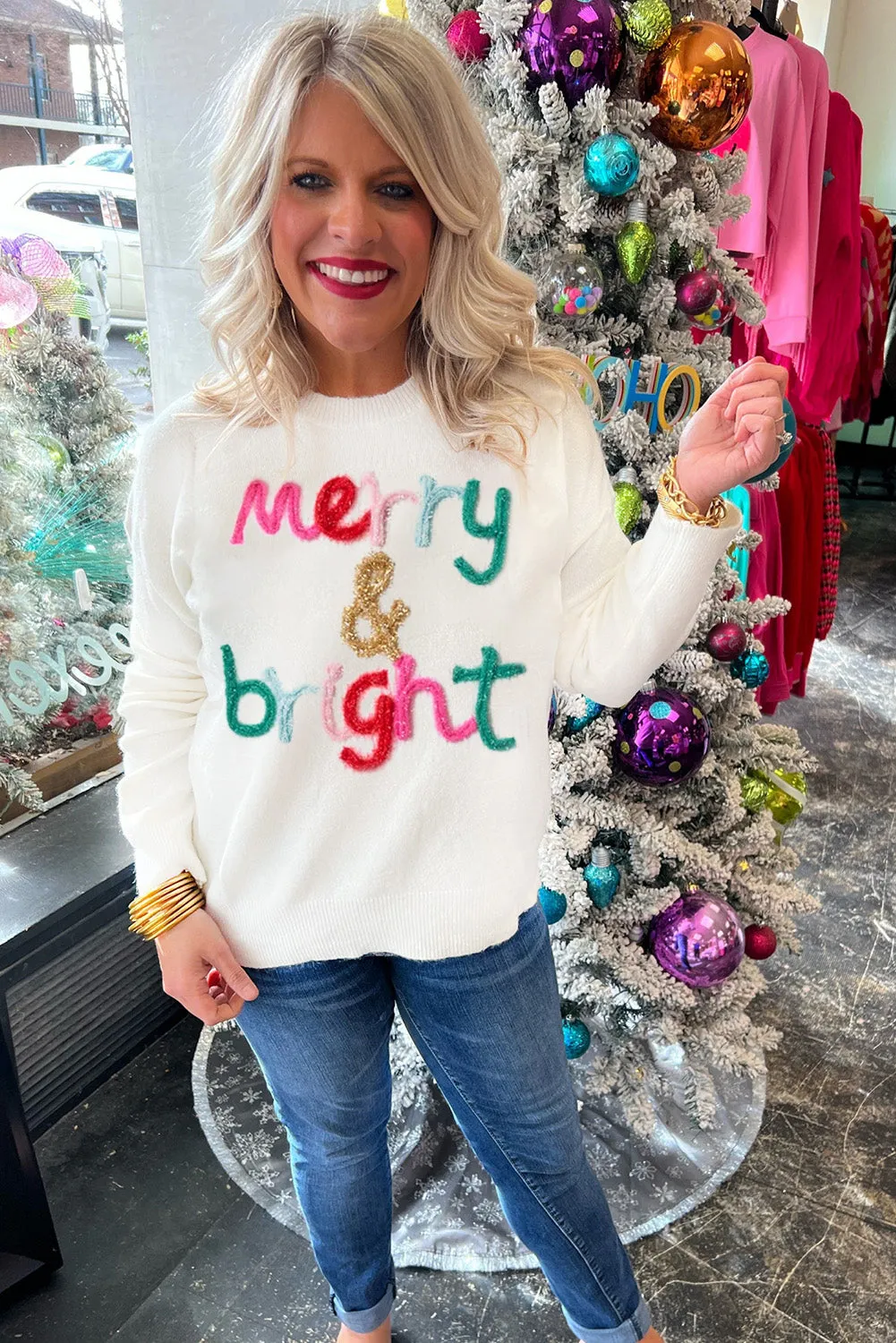 Merry & Bright White Sweater