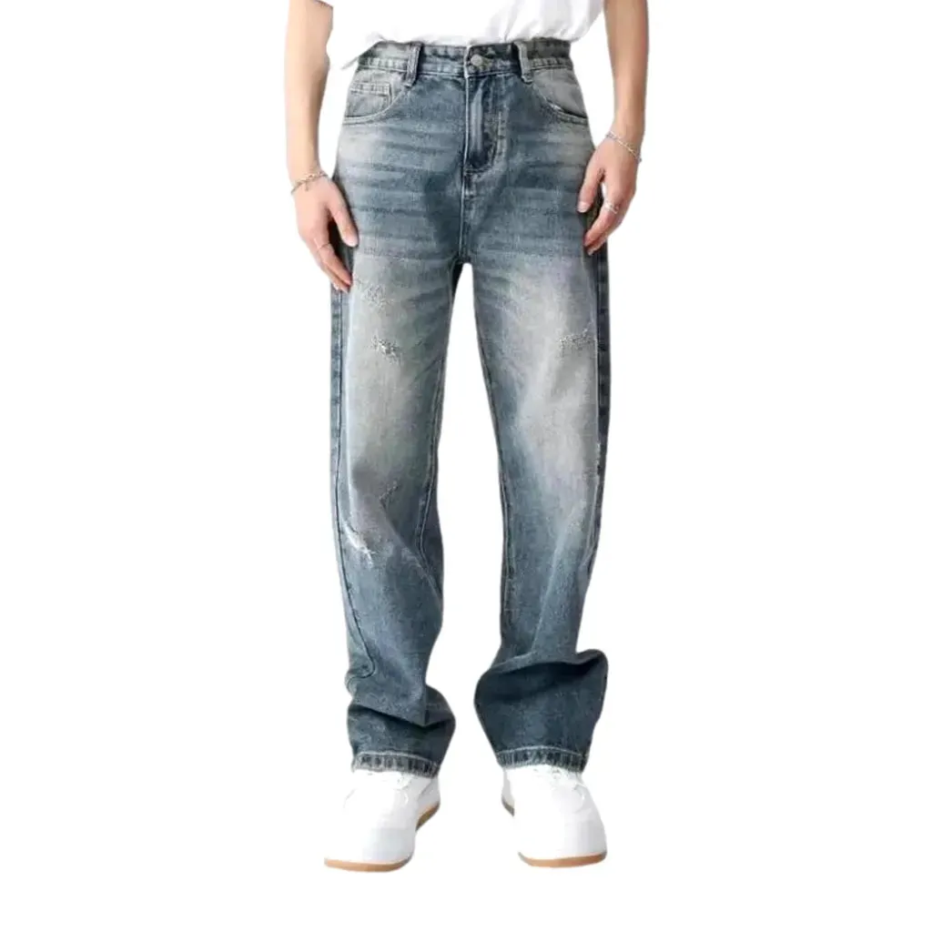 Mid rise whiskered street men's jeans