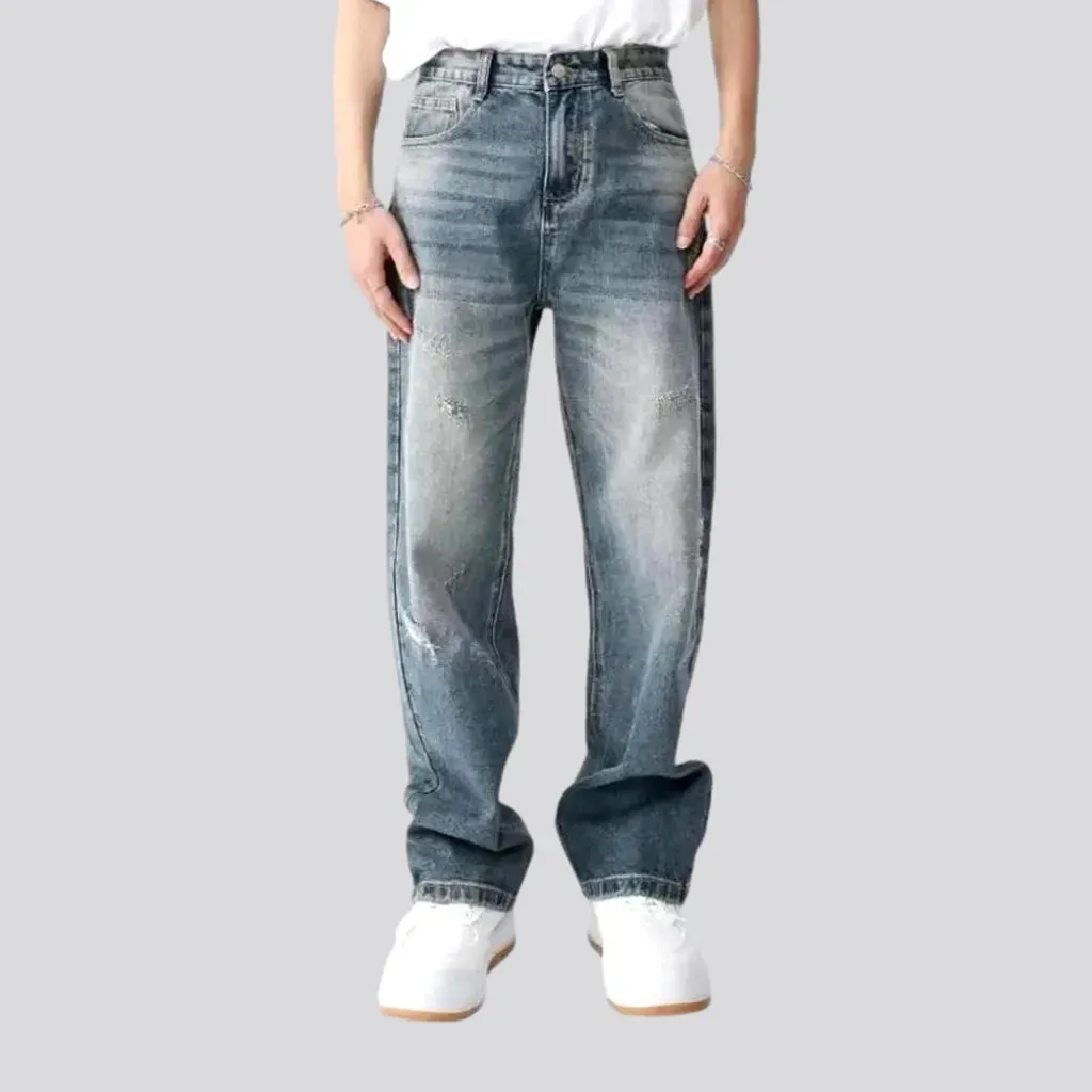 Mid rise whiskered street men's jeans