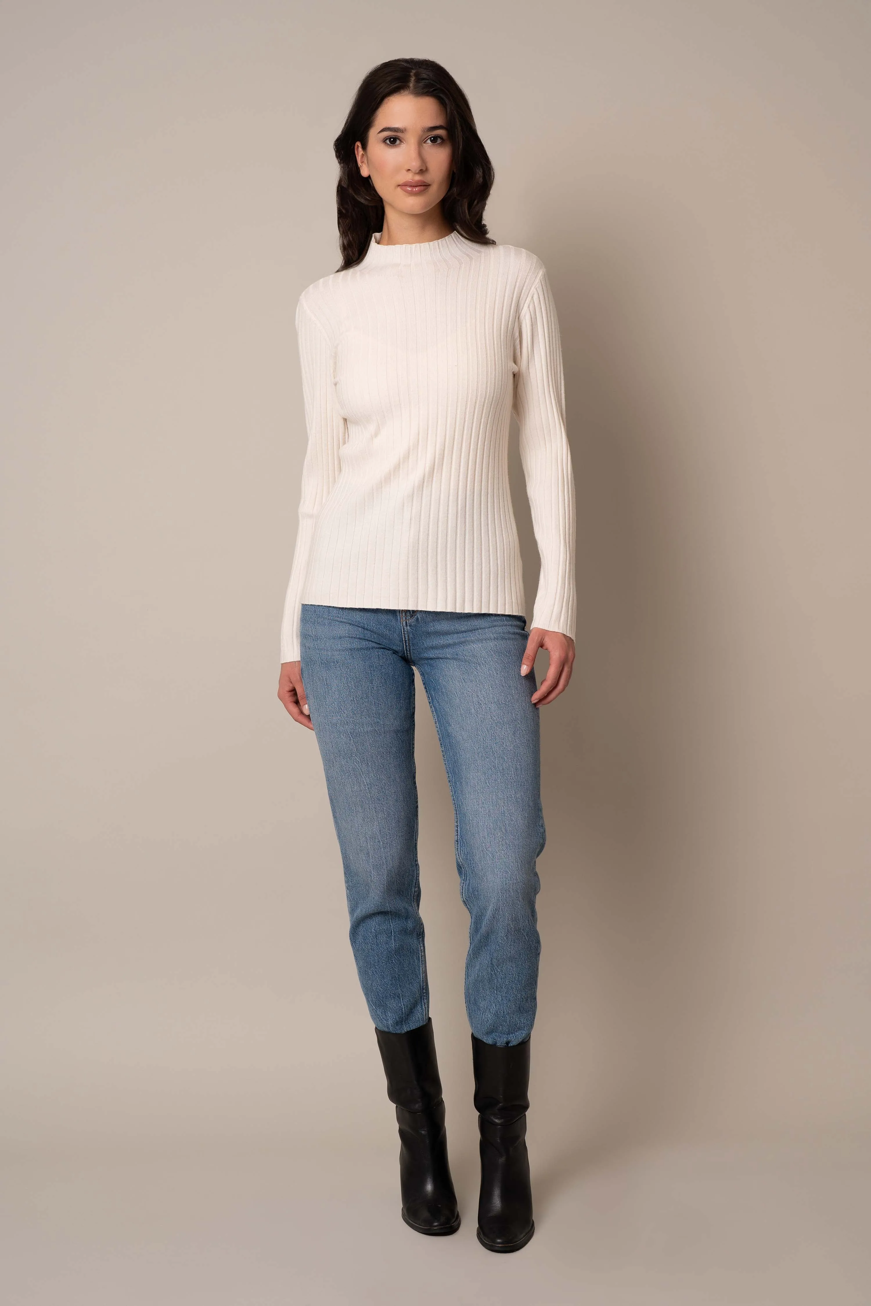 Mock Neck Ribbed Pullover