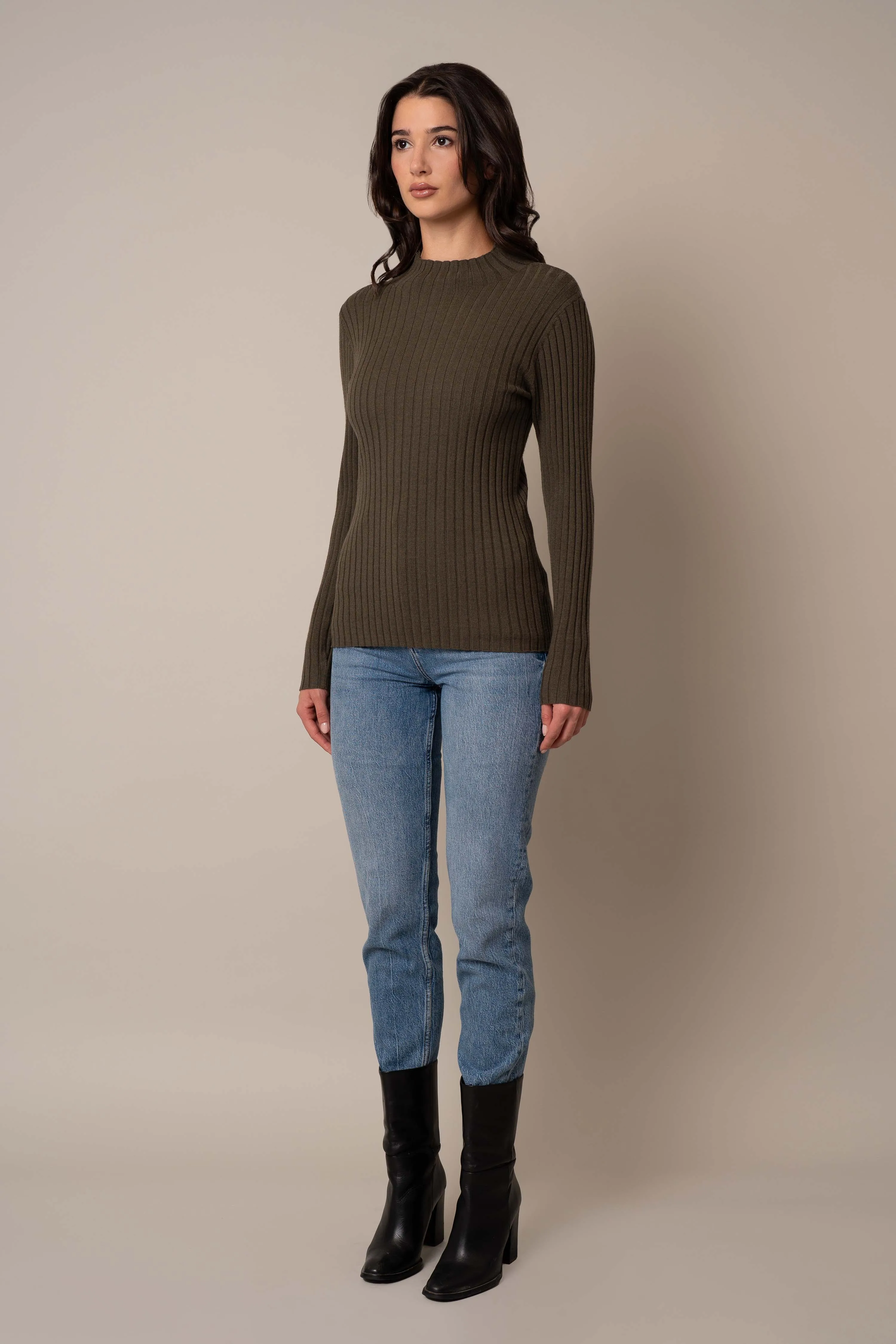 Mock Neck Ribbed Pullover