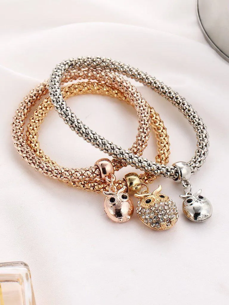 Multicolor Owl Charm Bracelet 3Pcs