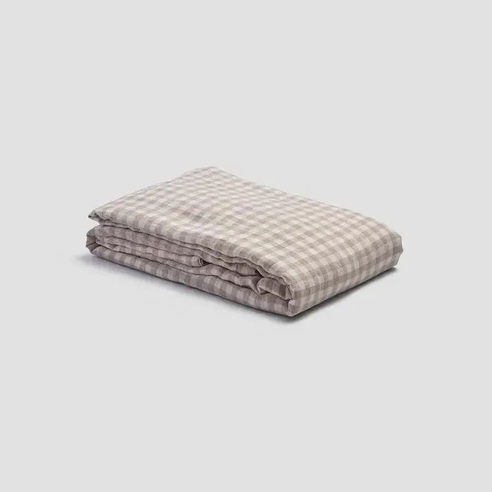 Mushroom Gingham Linen & Cotton Duvet Cover