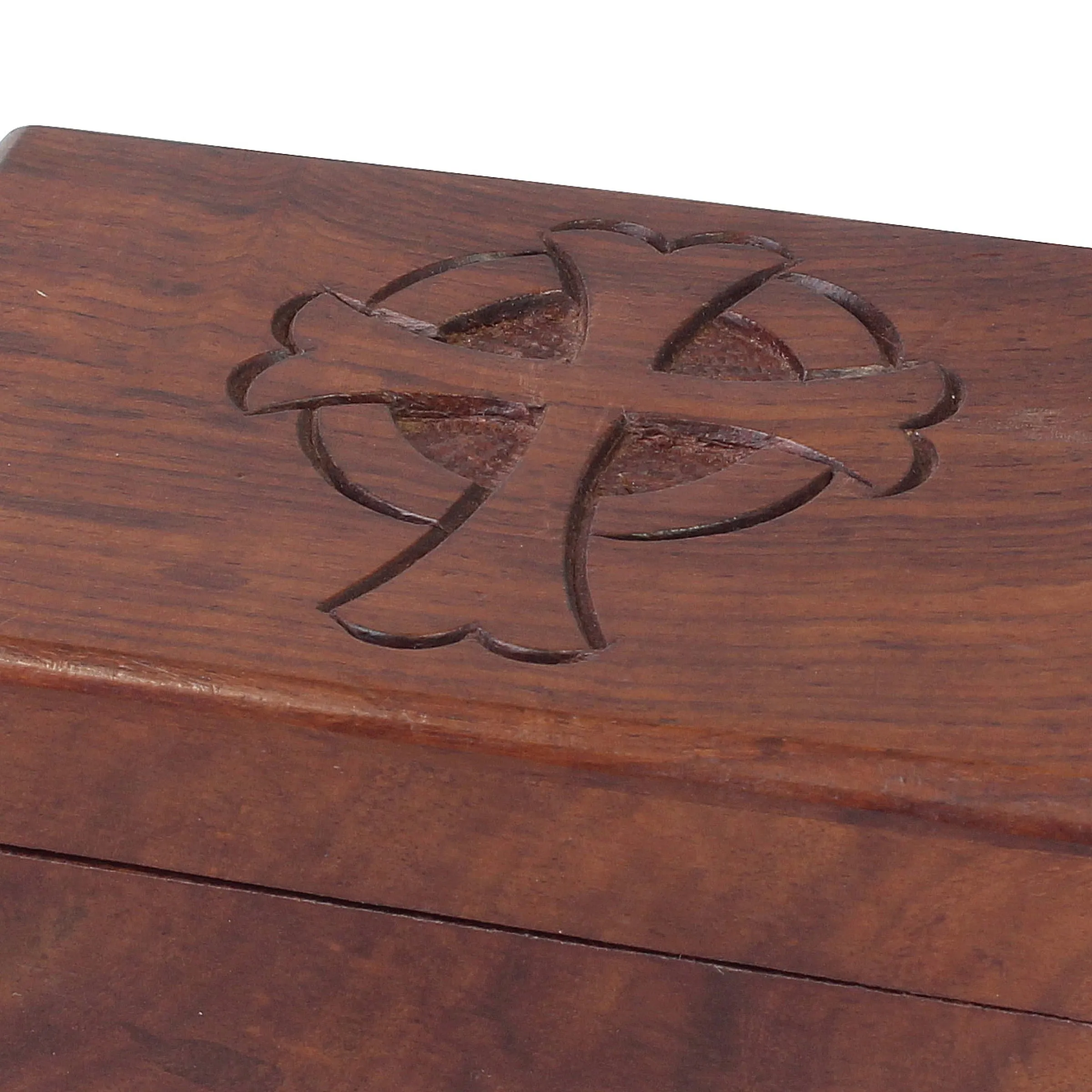 Natural Wooden Box with Carved Cross & Hinged Lid (WS)