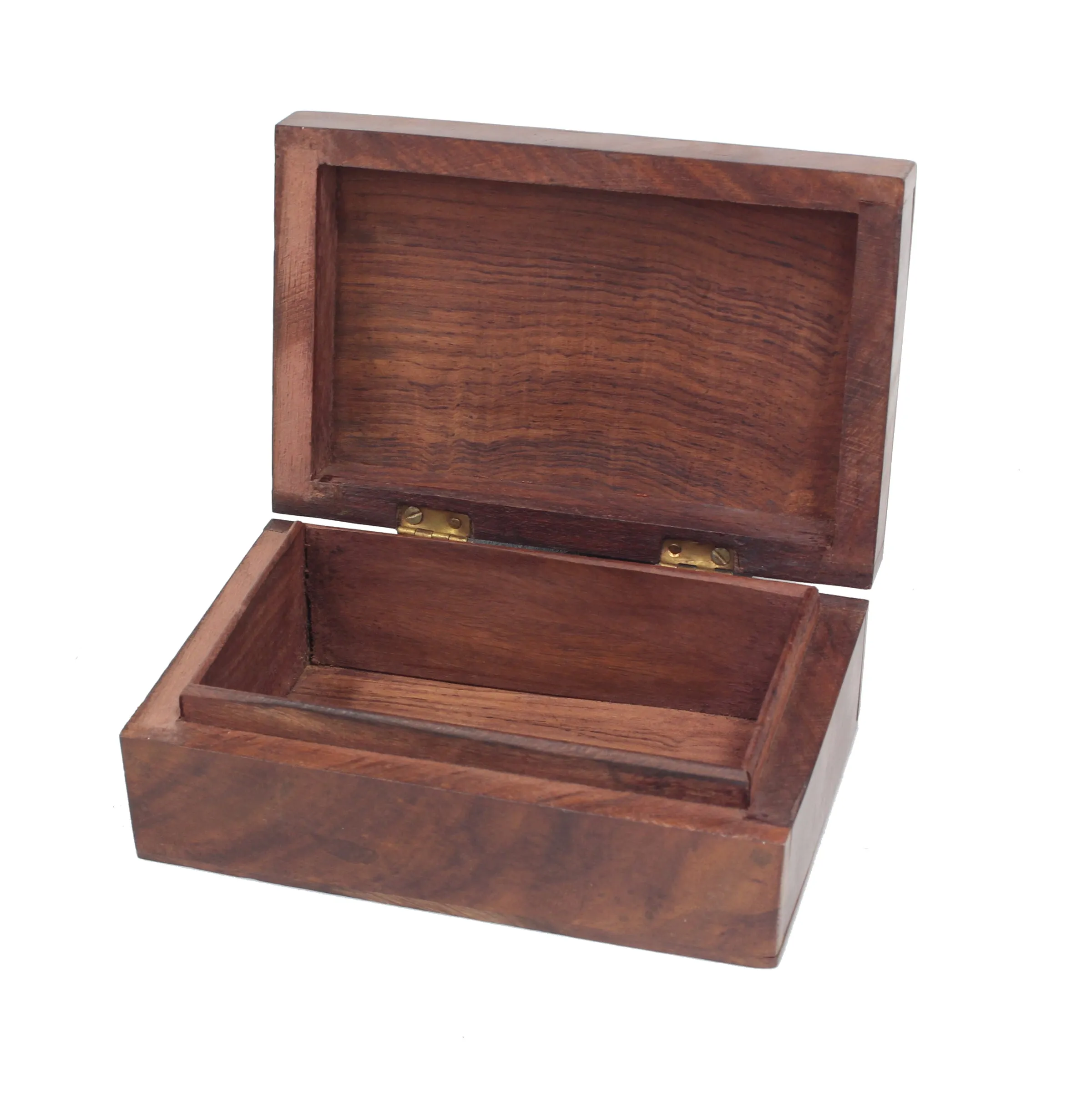 Natural Wooden Box with Carved Cross & Hinged Lid (WS)