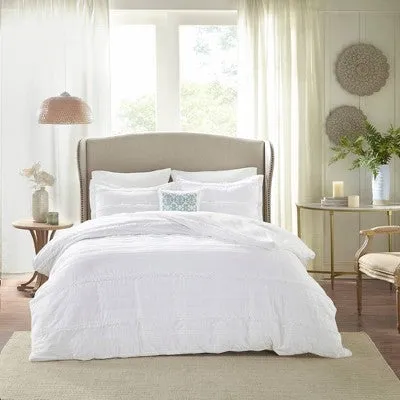 New - 4pc Full/Queen Alexis 2-in-1 Duvet Set - White