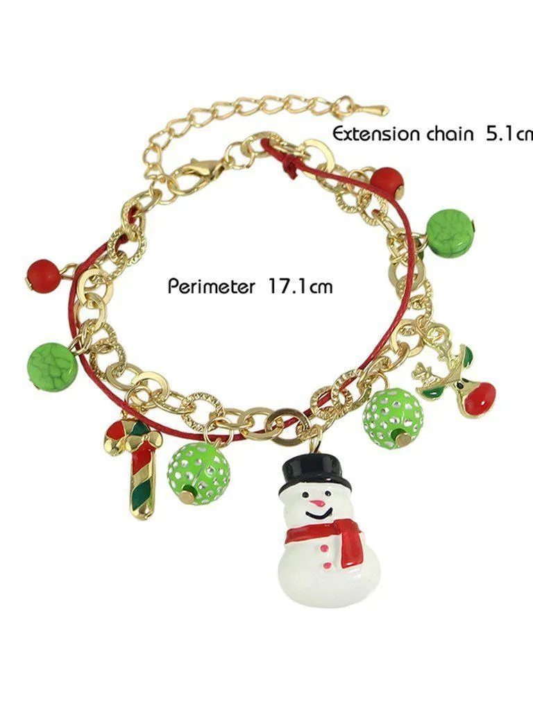 New Christmas Gift Colorful Balls Snowman Deer Charms Bracelet