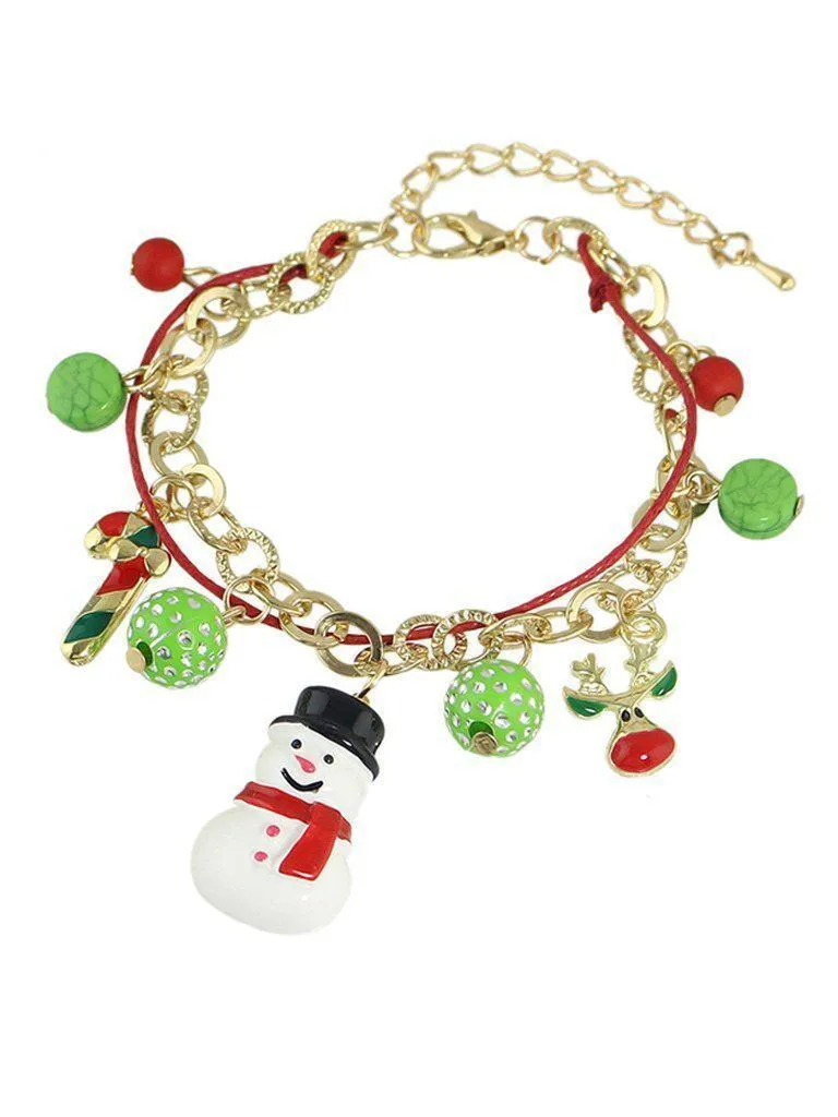 New Christmas Gift Colorful Balls Snowman Deer Charms Bracelet