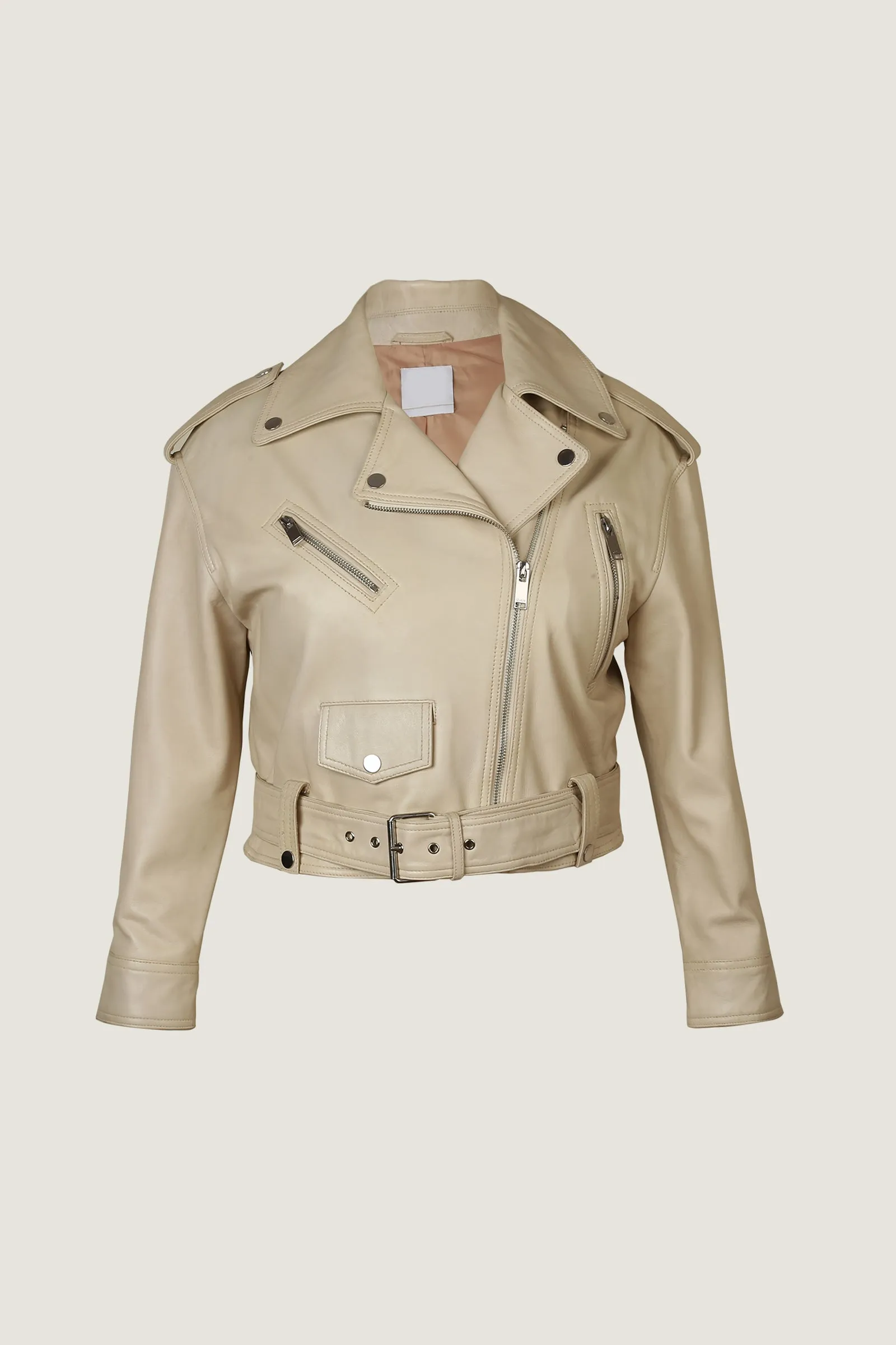 Novado - Women's Comfortable Biker Leather Jacket - Beige - 1 Piece