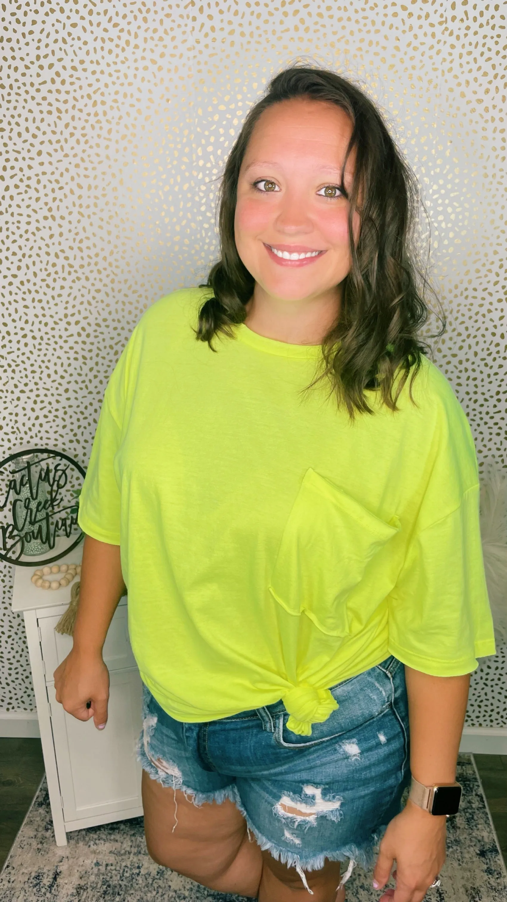 Oversized Cotton Boyfriend Pocket Tee Lime