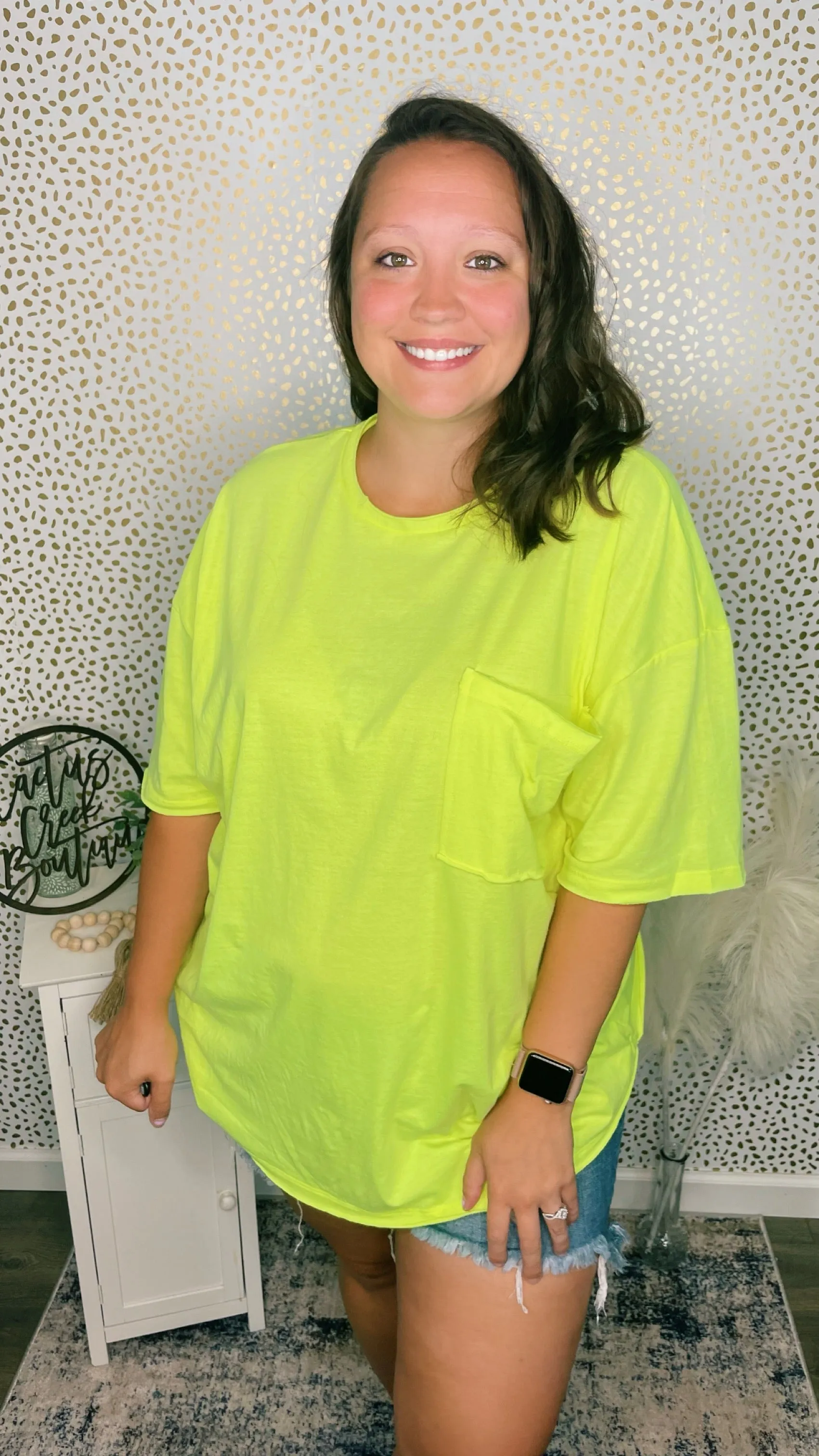 Oversized Cotton Boyfriend Pocket Tee Lime