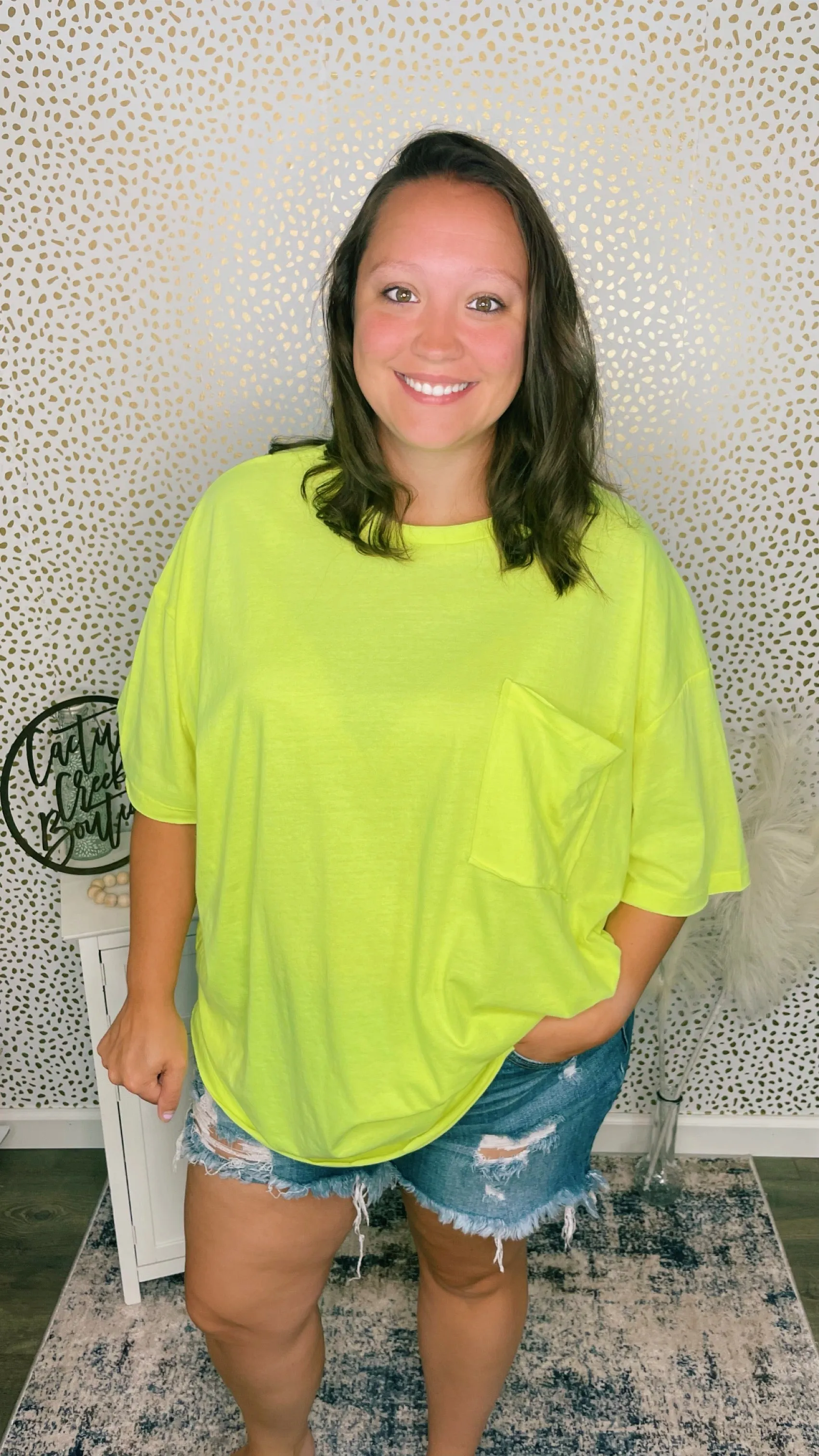 Oversized Cotton Boyfriend Pocket Tee Lime