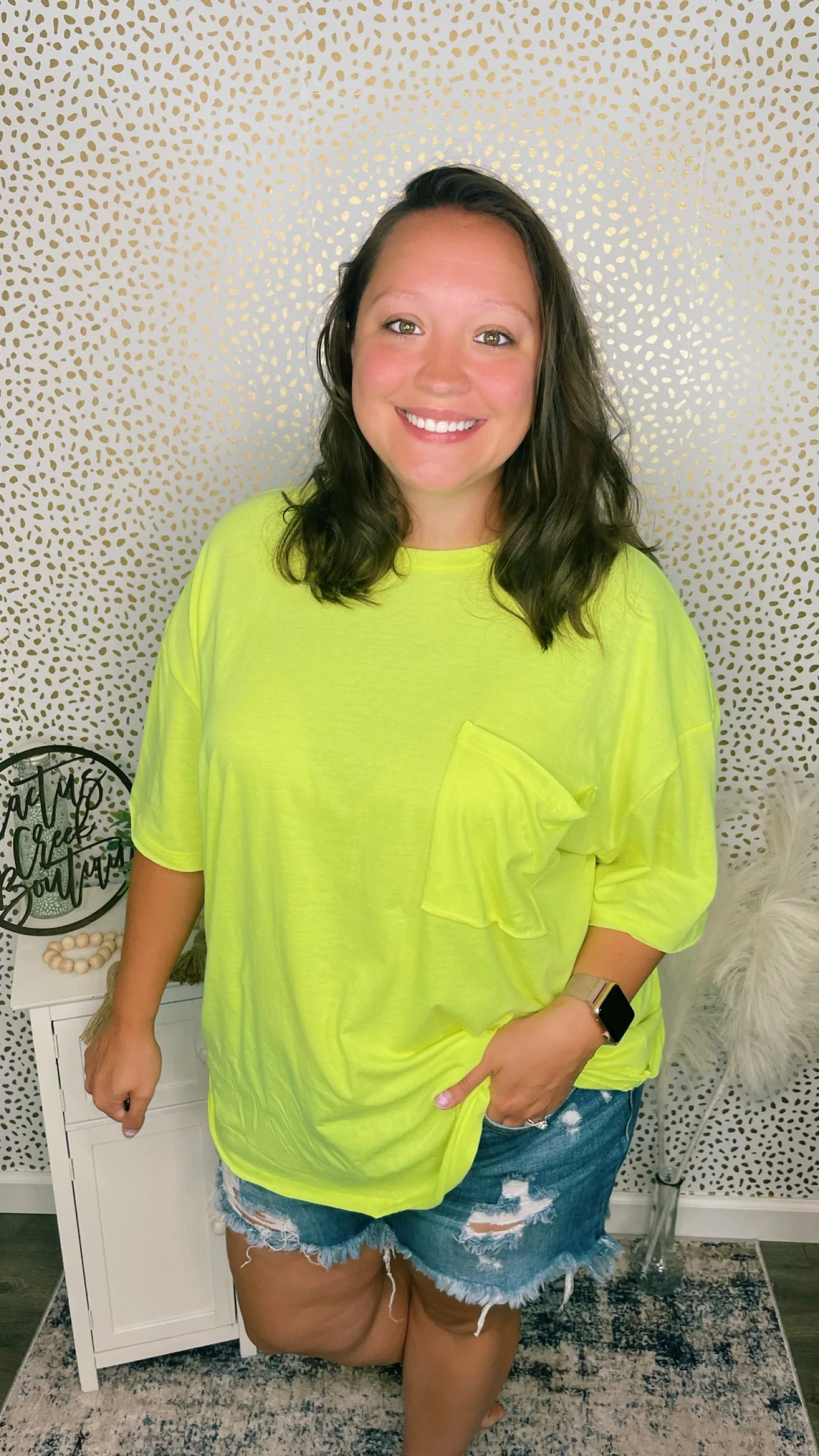 Oversized Cotton Boyfriend Pocket Tee Lime