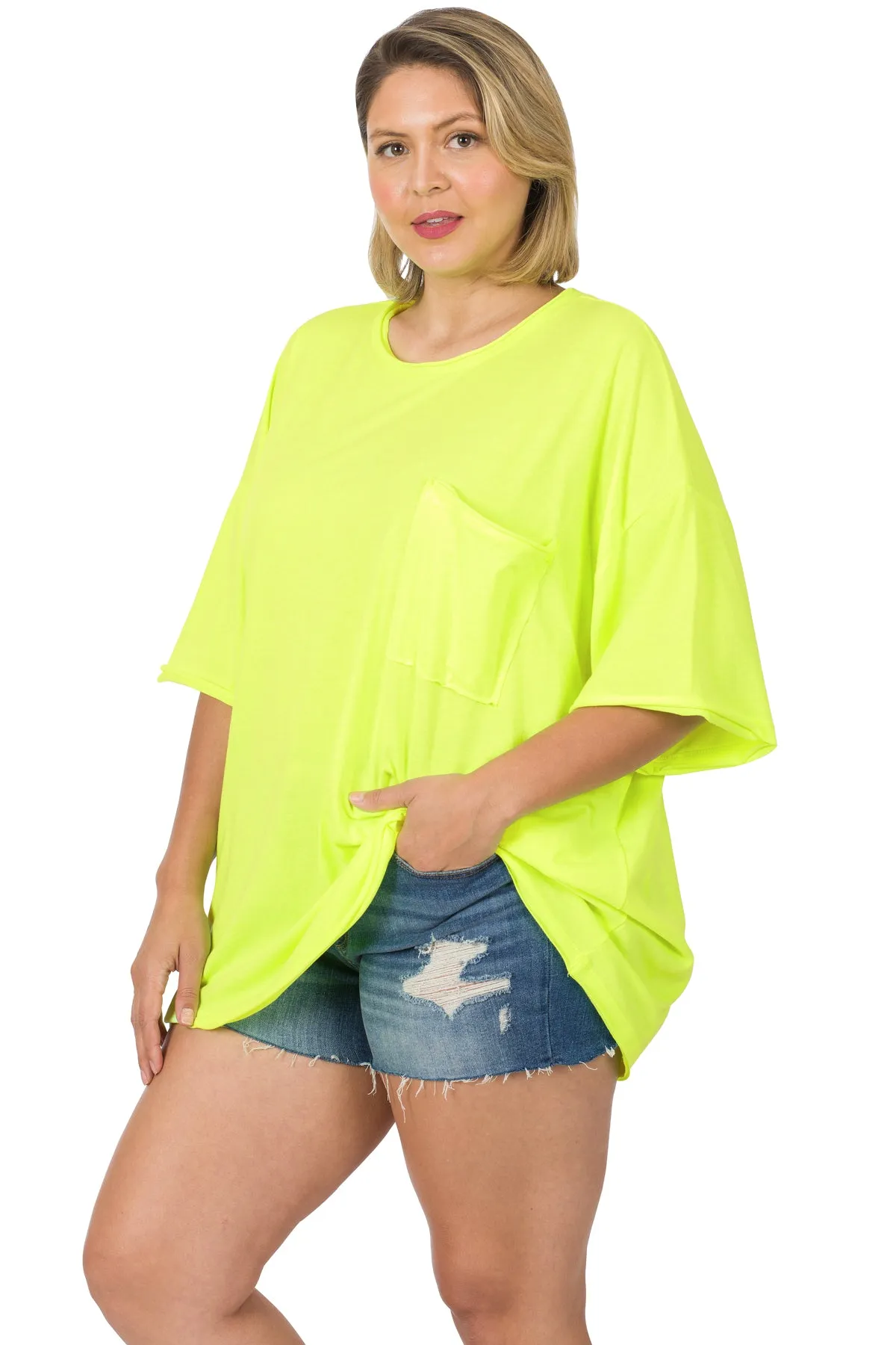 Oversized Cotton Boyfriend Pocket Tee Lime