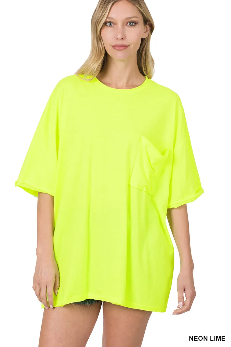 Oversized Cotton Boyfriend Pocket Tee Lime