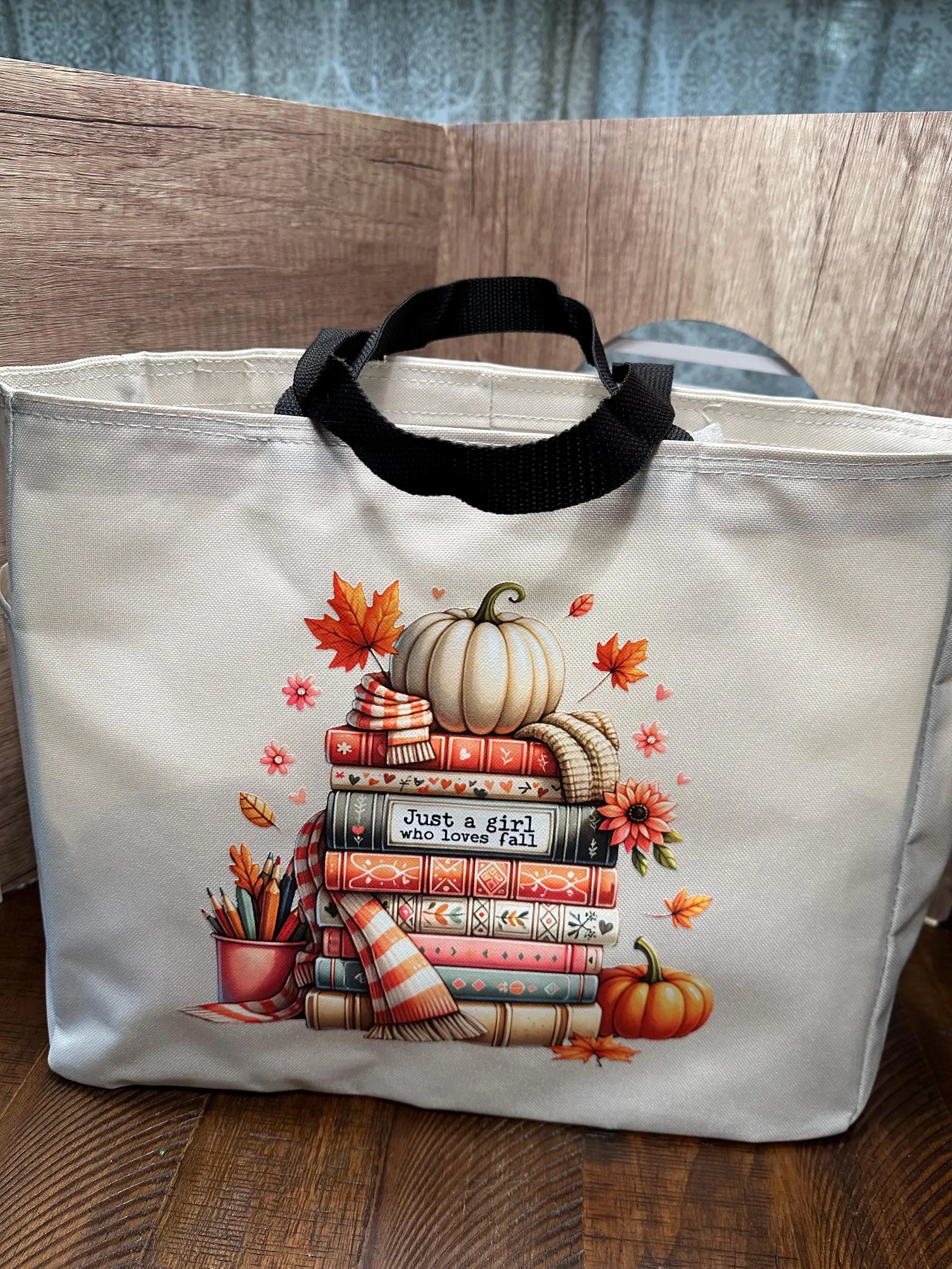 Personalized Fall Book Lover's Tote Bag