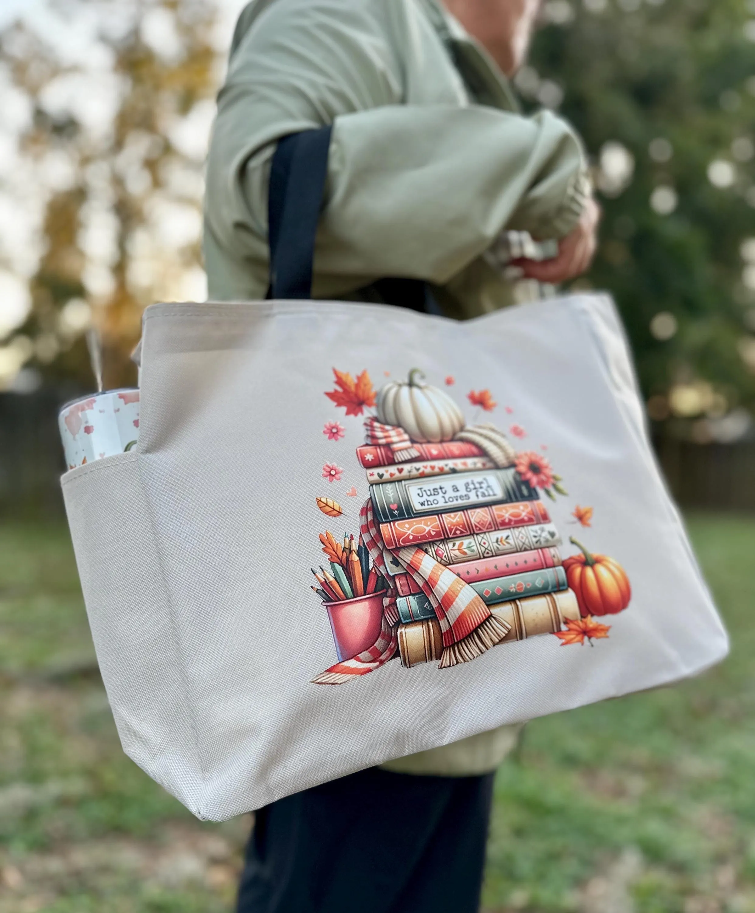 Personalized Fall Book Lover's Tote Bag