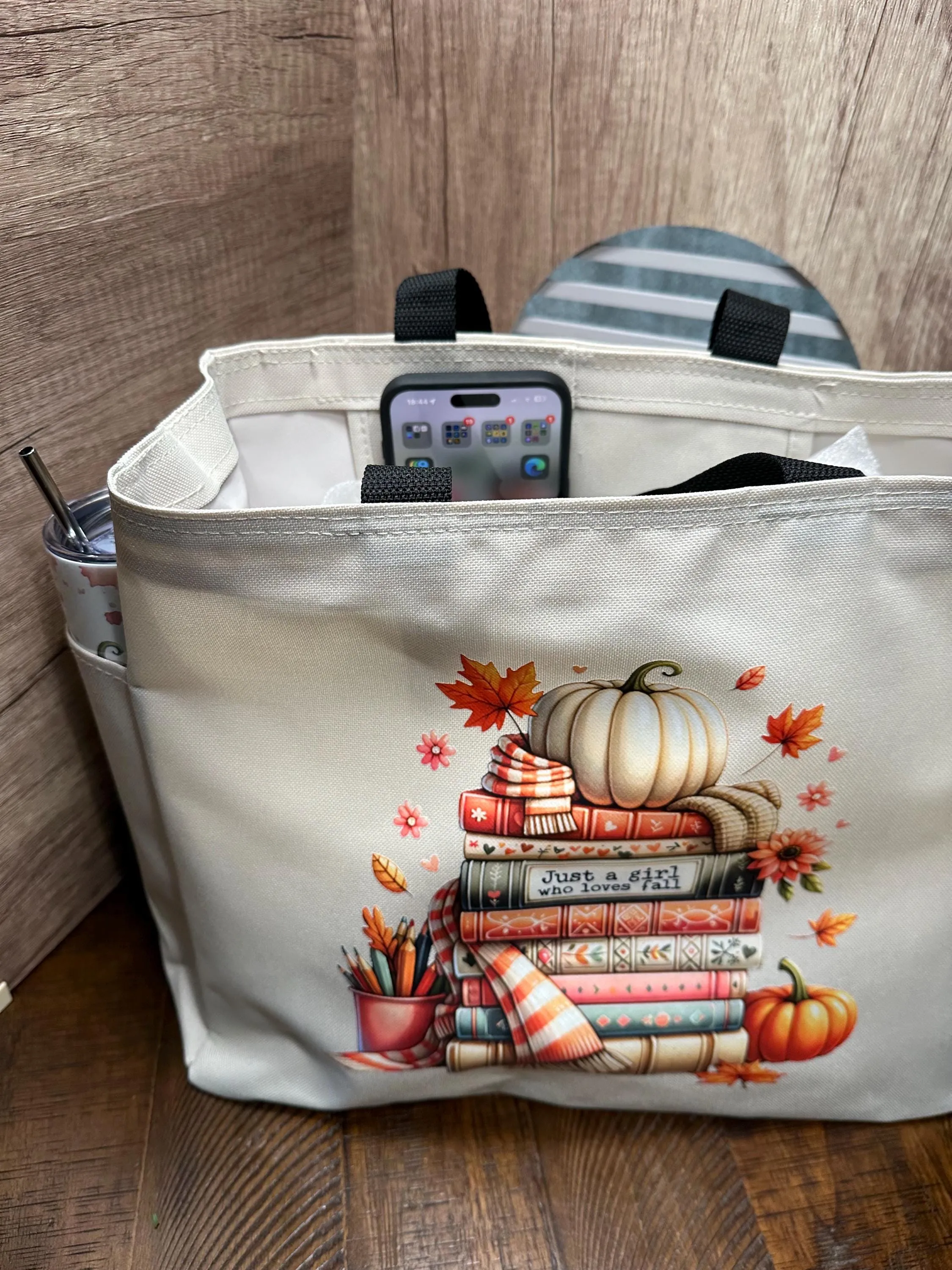 Personalized Fall Book Lover's Tote Bag