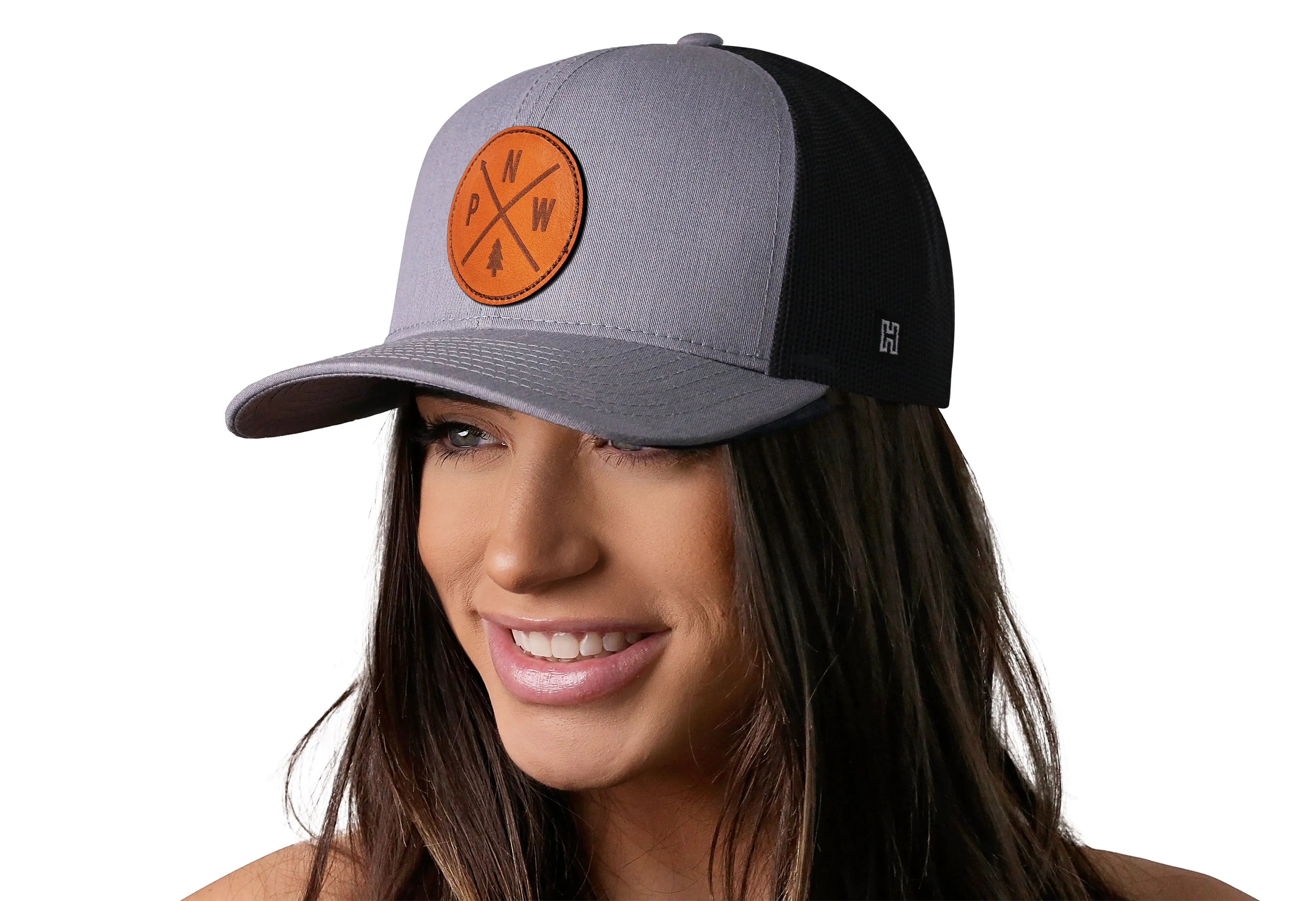 PNW Trucker Hat Leather  |  Gray Black Pacific Northwest Snapback