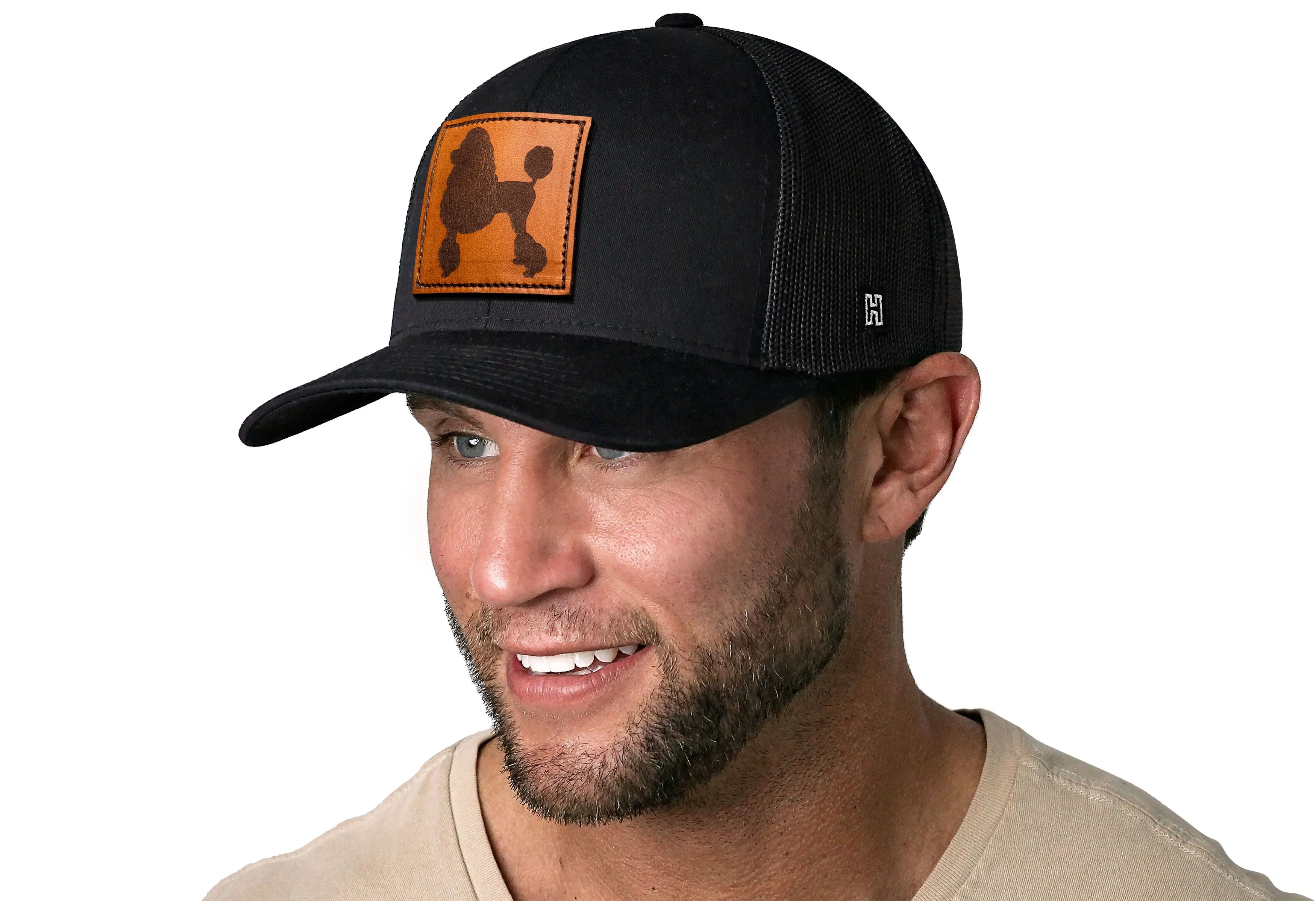 Poodle Trucker Hat Leather | Black Dog Snapback