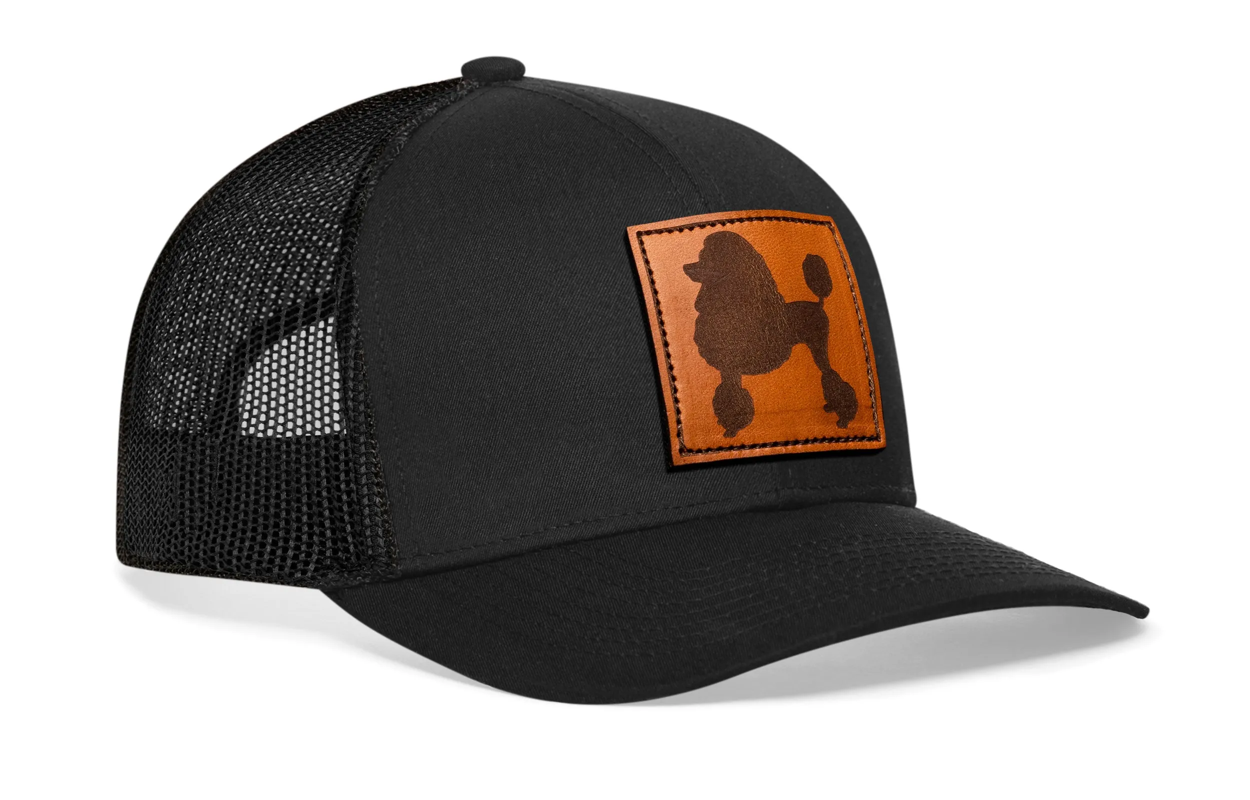 Poodle Trucker Hat Leather | Black Dog Snapback