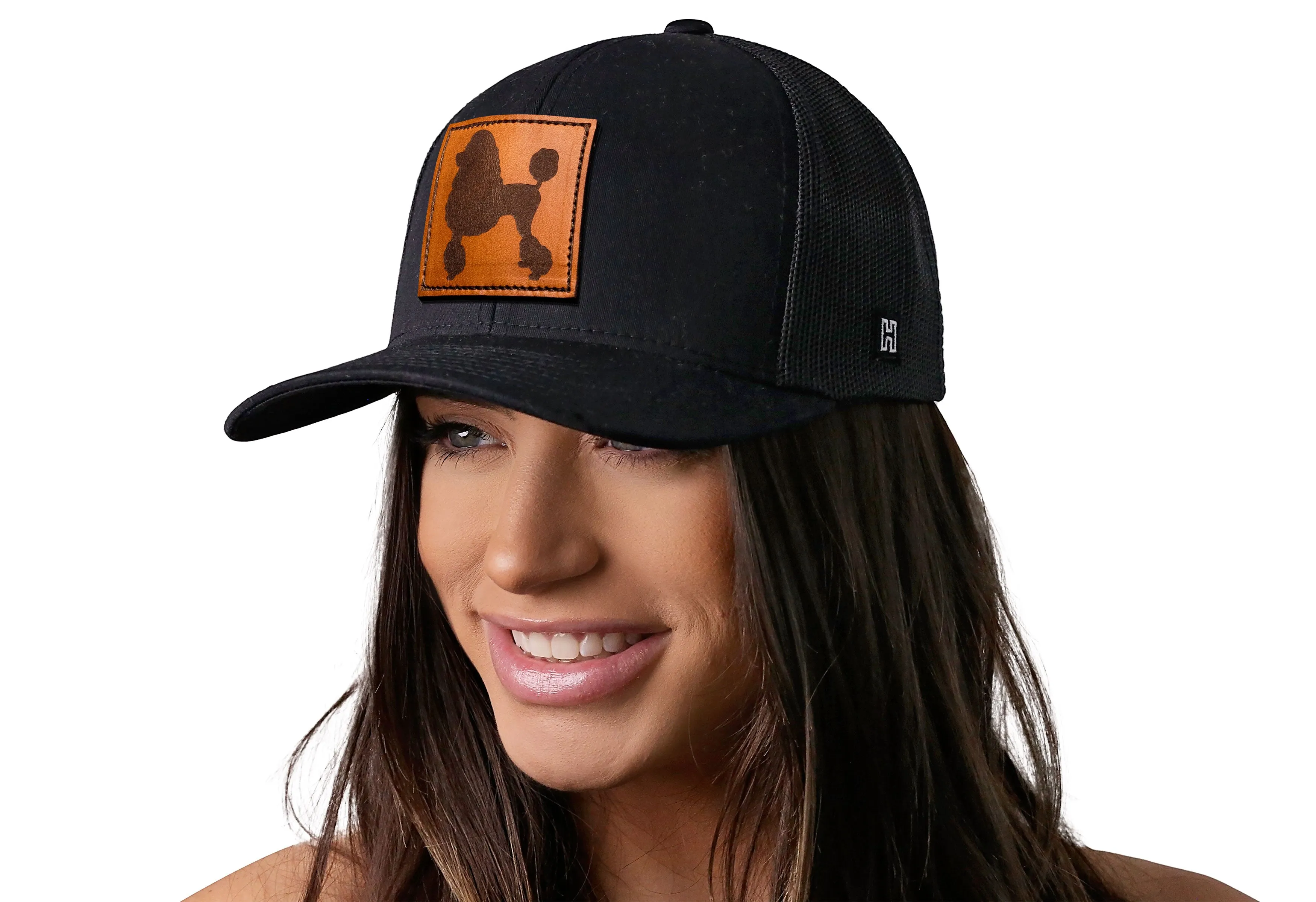 Poodle Trucker Hat Leather | Black Dog Snapback