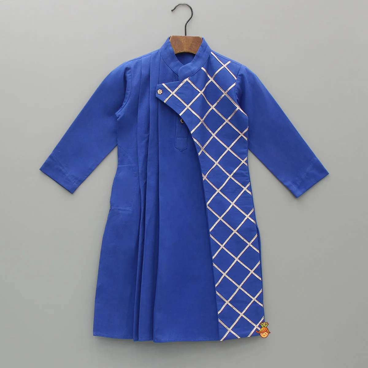 Pre Order: Blue Pleated One Side Flap Stylish Kurta With Pant