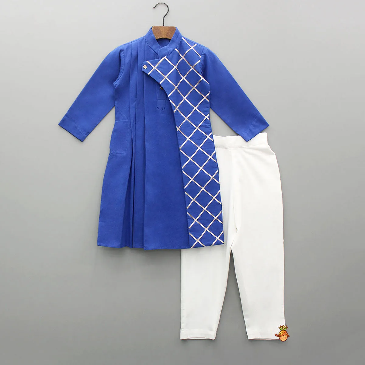 Pre Order: Blue Pleated One Side Flap Stylish Kurta With Pant