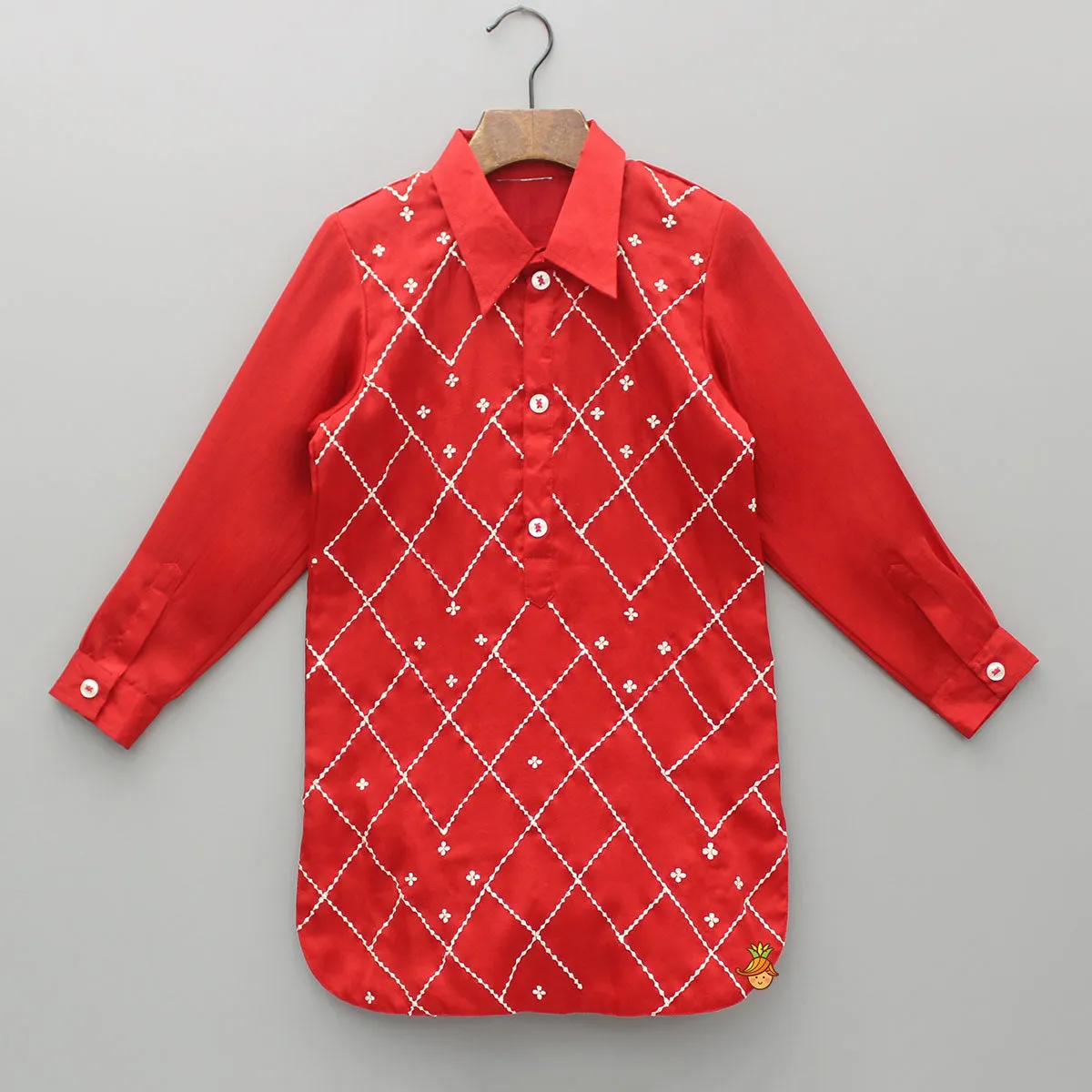 Pre Order: Embroidered Stylish Red Kurta With Salwar