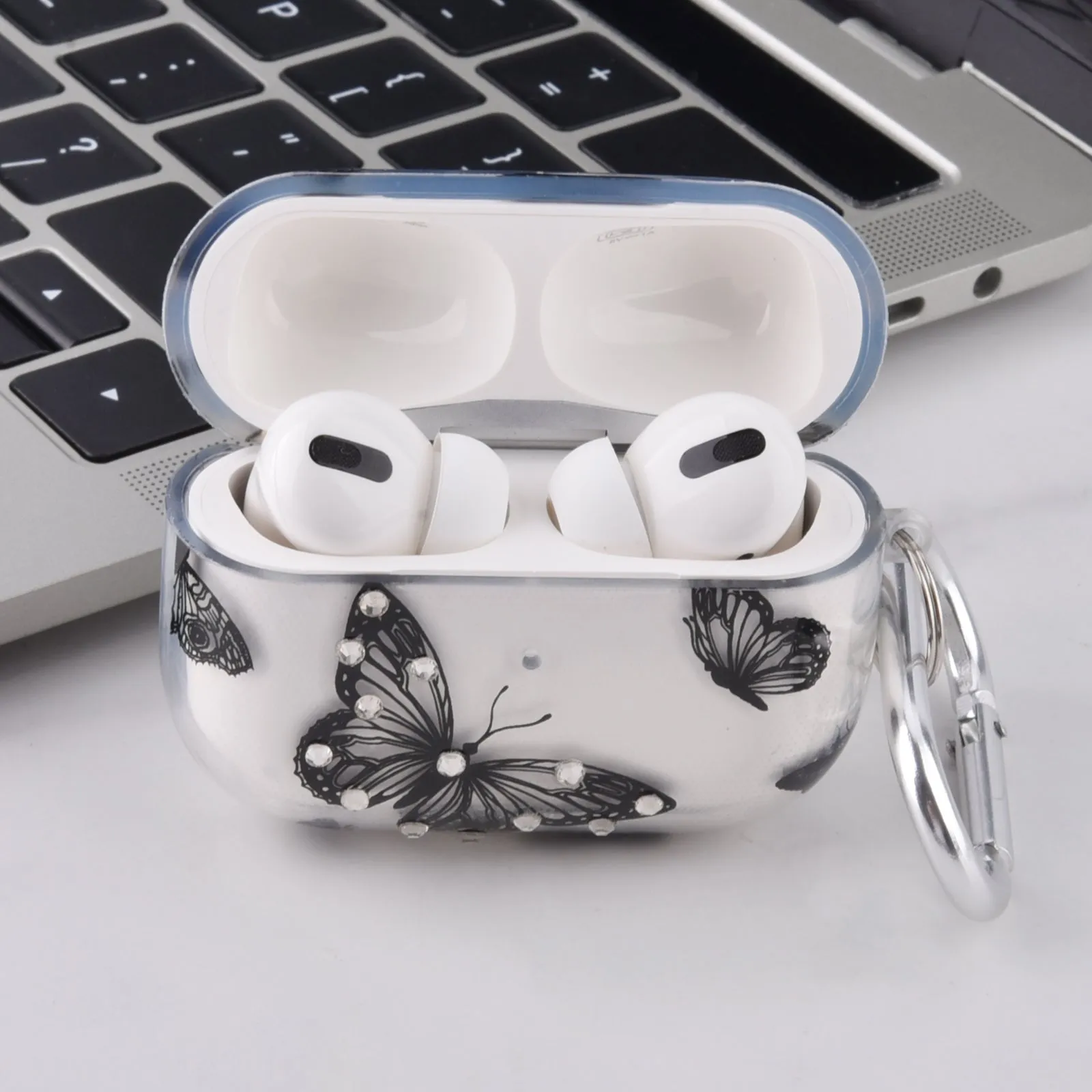 Protective TPU Case for Apple AirPods Pro with Keychain, Butterfly Design